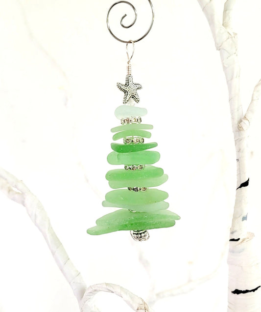 Sea Glass Christmas Tree Ornament/Sea Glass Pine Tree Ornament/Genuine Sea Glass Tree Ornament/144