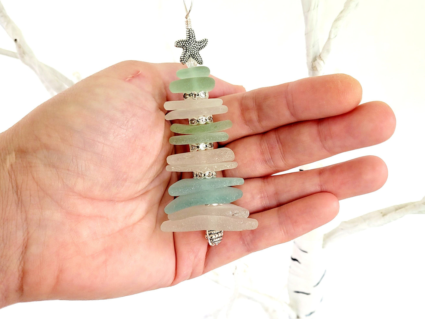 Sea Glass Christmas Tree Ornament/Sea Glass Pine Tree Ornament/Genuine Sea Glass Tree Ornament/45