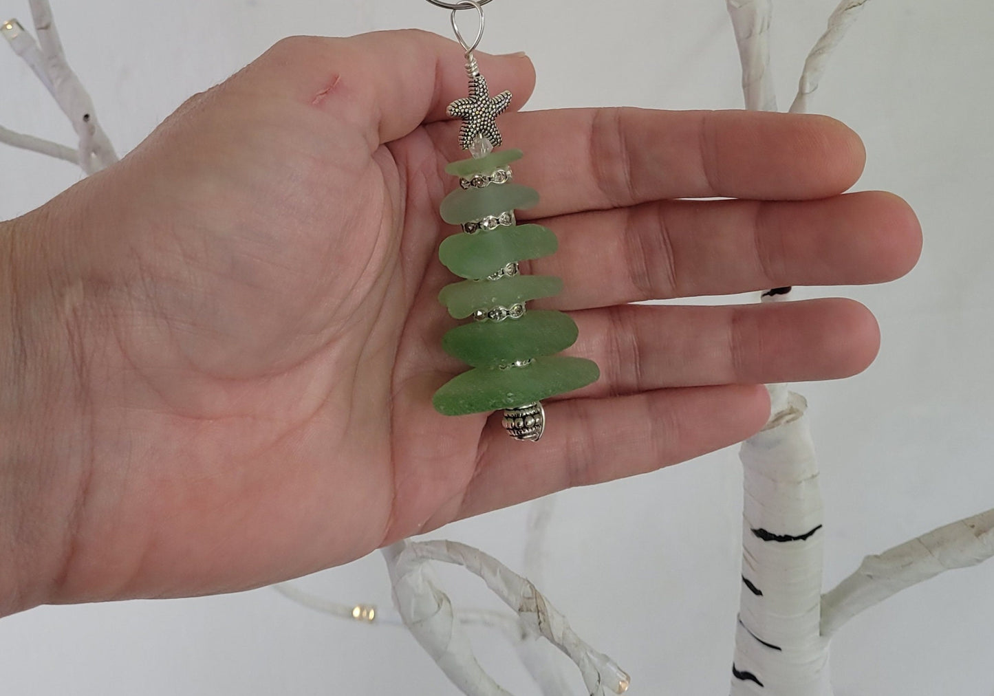 Small Sea Glass Christmas Tree Ornament/Sea Glass Pine Tree Ornament/Genuine Sea Glass Tree Ornament/Coastal Christmas/2.5 inches/143