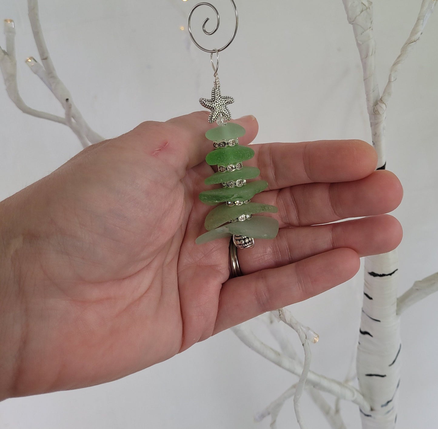 Small Sea Glass Christmas Tree Ornament/Sea Glass Pine Tree Ornament/Genuine Sea Glass Tree Ornament/Coastal Christmas/2.5 inches/142