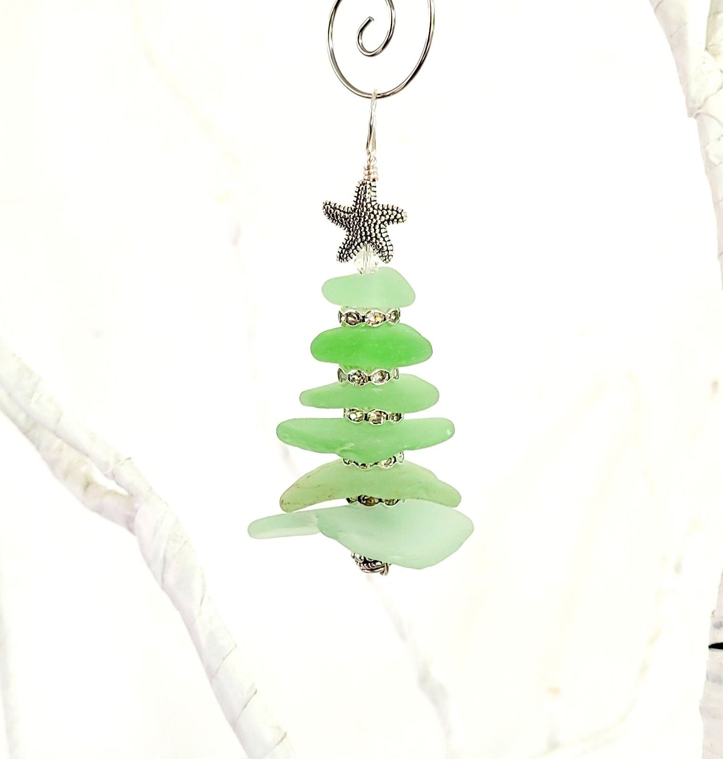 Small Sea Glass Christmas Tree Ornament/Sea Glass Pine Tree Ornament/Genuine Sea Glass Tree Ornament/Coastal Christmas/2.5 inches/142