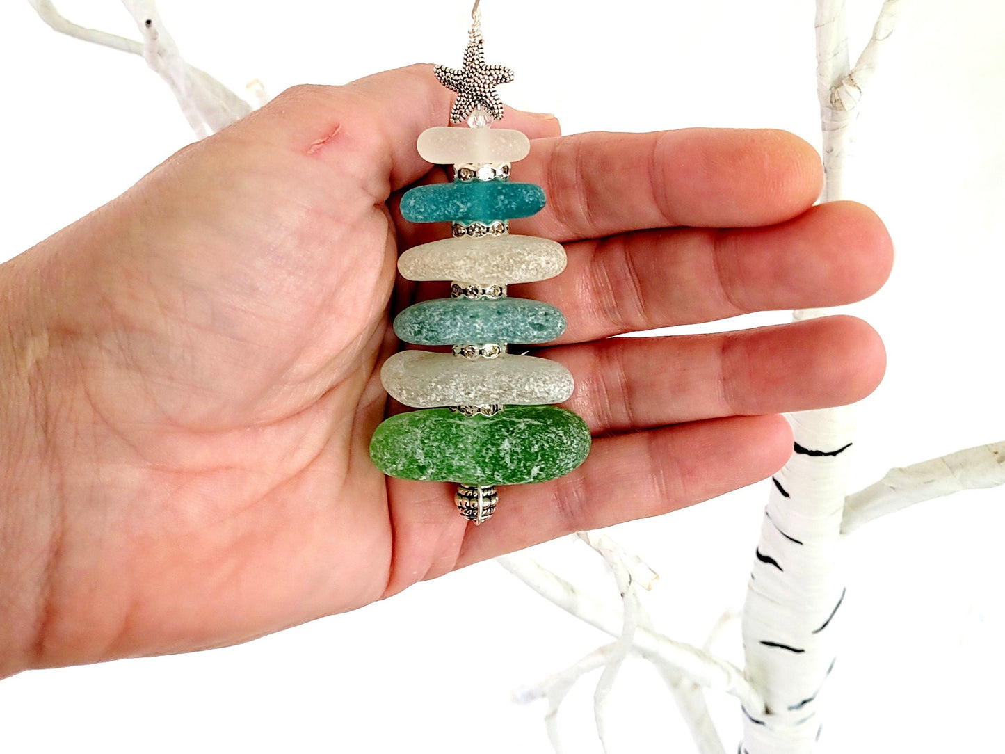 Sea Glass Christmas Tree Ornament/Sea Glass Pine Tree Ornament/Genuine Sea Glass Tree Ornament/51