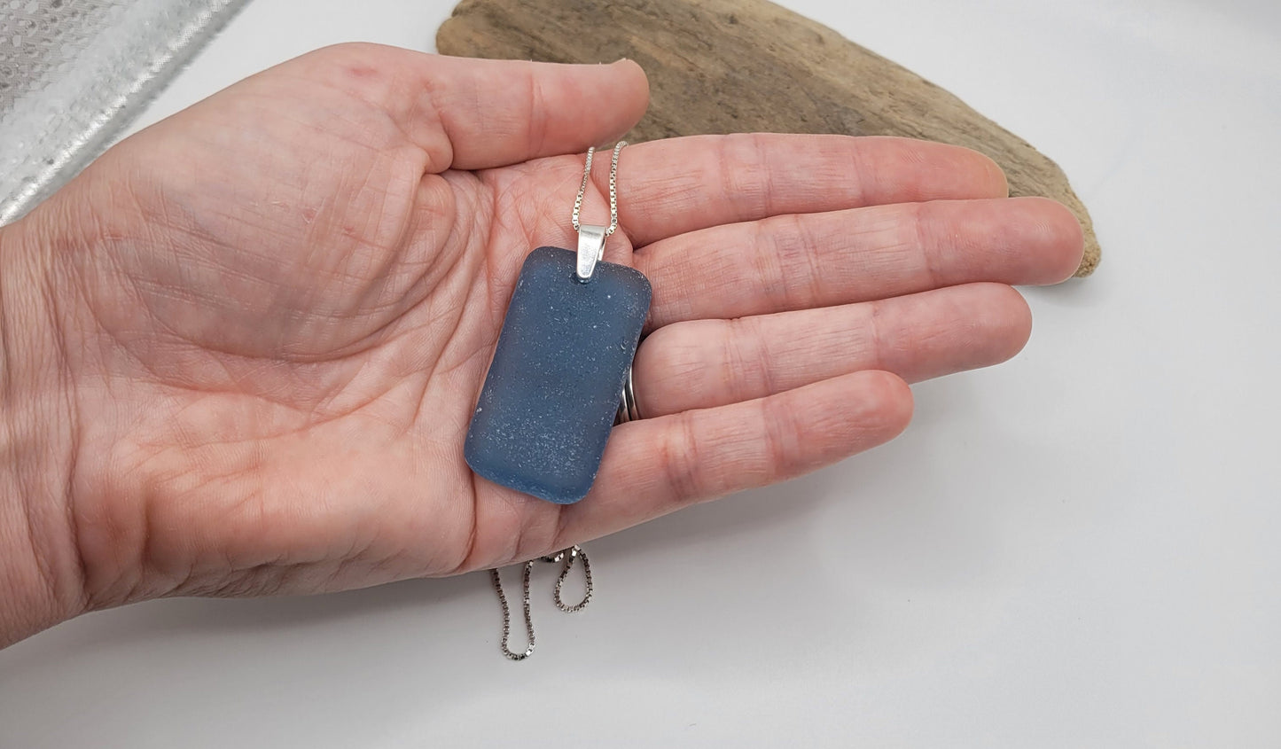 Genuine Blue Sea Glass/Sea Glass and Sterling Silver Necklace/Cobalt Blue Sea Glass Pendant/Mother's Day Gift/Genuine Sea Glass Jewelry/89