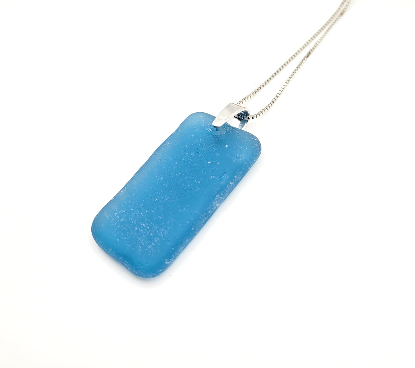 Genuine Blue Sea Glass/Sea Glass and Sterling Silver Necklace/Cobalt Blue Sea Glass Pendant/Mother's Day Gift/Genuine Sea Glass Jewelry/89