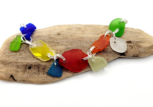 Sea Glass Bracelet/Genuine Sea Glass/Sea Glass Charm Bracelet/Beach Glass Bracelet/Nautical Bracelet/1F