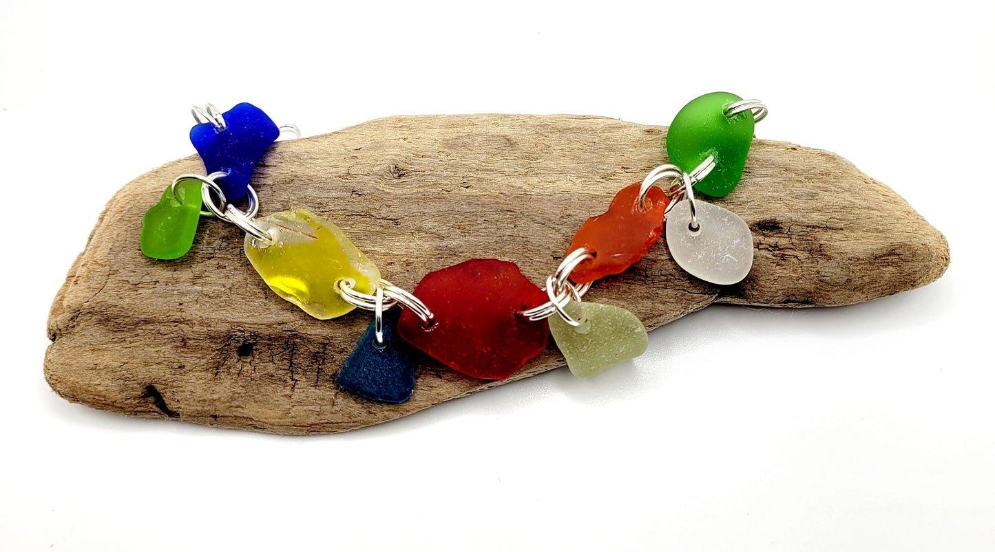 Sea Glass Bracelet/Genuine Sea Glass/Sea Glass Charm Bracelet/Beach Glass Bracelet/Nautical Bracelet/1F