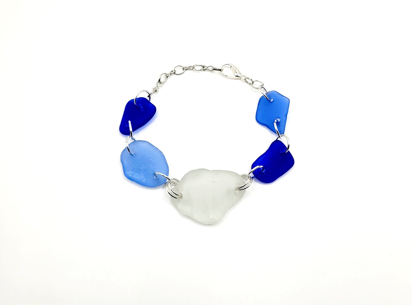 Sea Glass Bracelet/Genuine Sea Glass/Sea Glass Charm Bracelet/Cobalt Blue and white Beach Glass Bracelet/Nautical Bracelet