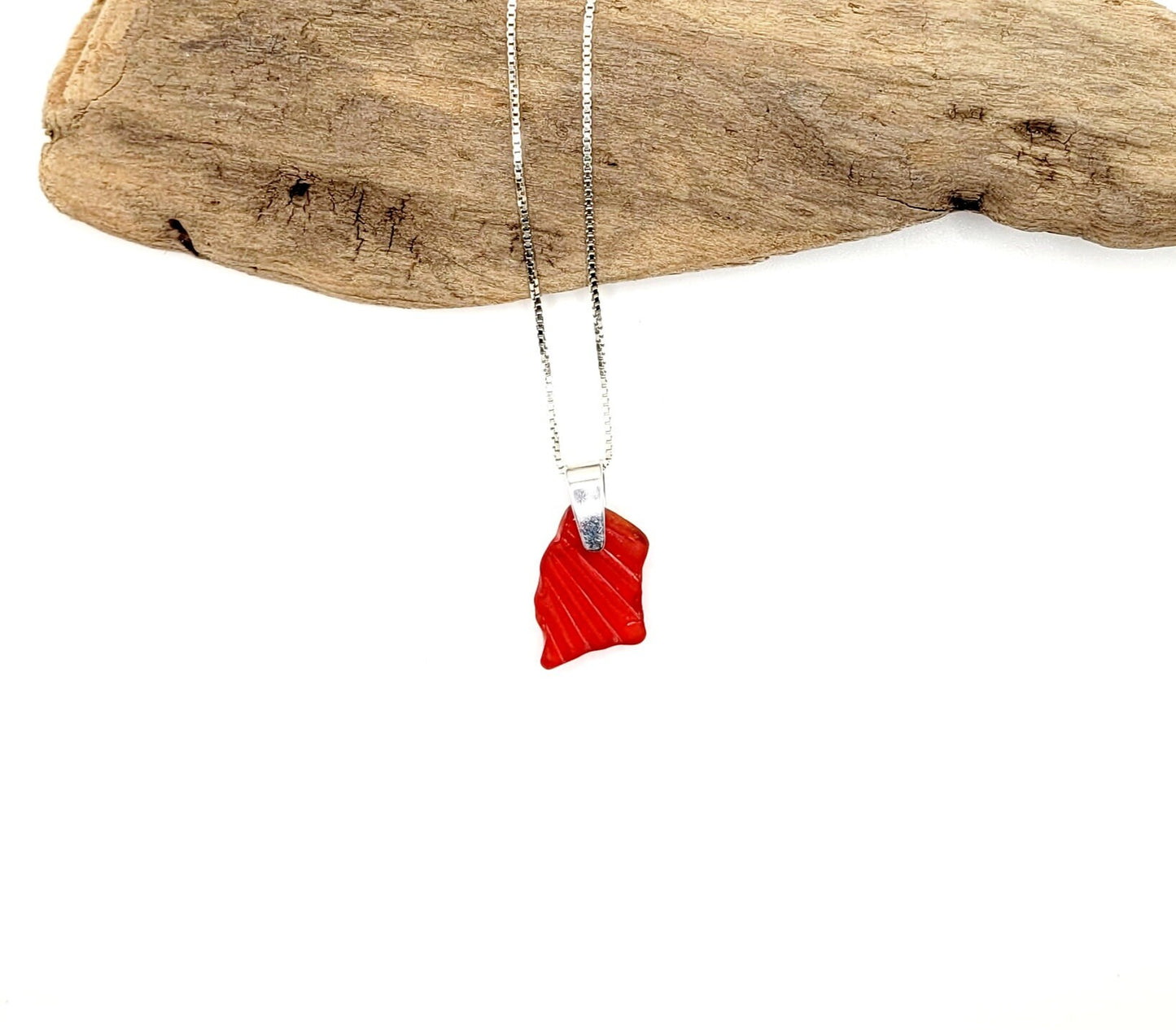 Genuine Sea Glass/Very Rare Red Sea Glass/Sea Glass and Sterling Silver Necklace/Red Sea Glass Pendant/Genuine Sea Glass Jewelry/88