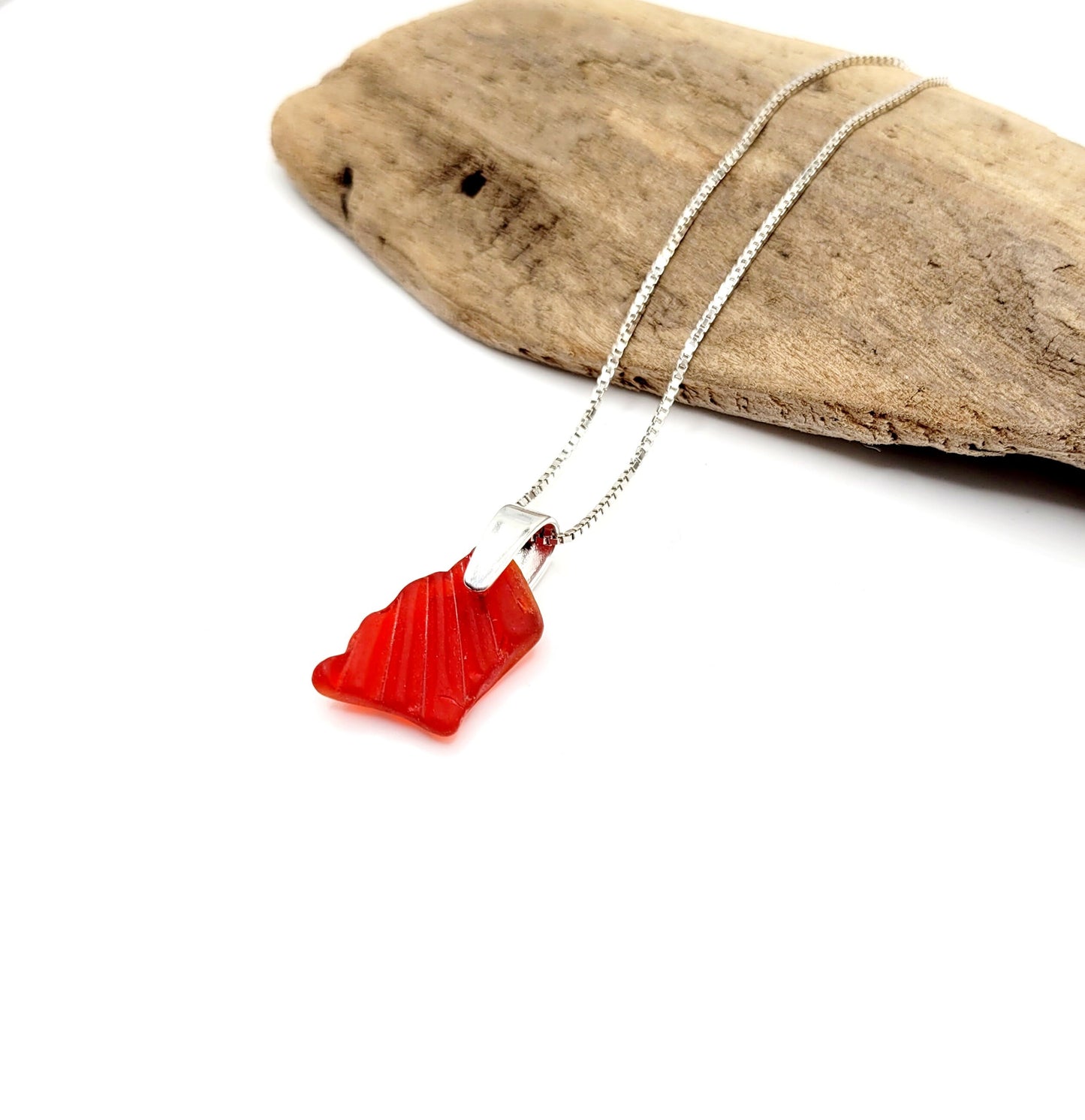 Genuine Sea Glass/Very Rare Red Sea Glass/Sea Glass and Sterling Silver Necklace/Red Sea Glass Pendant/Genuine Sea Glass Jewelry/88