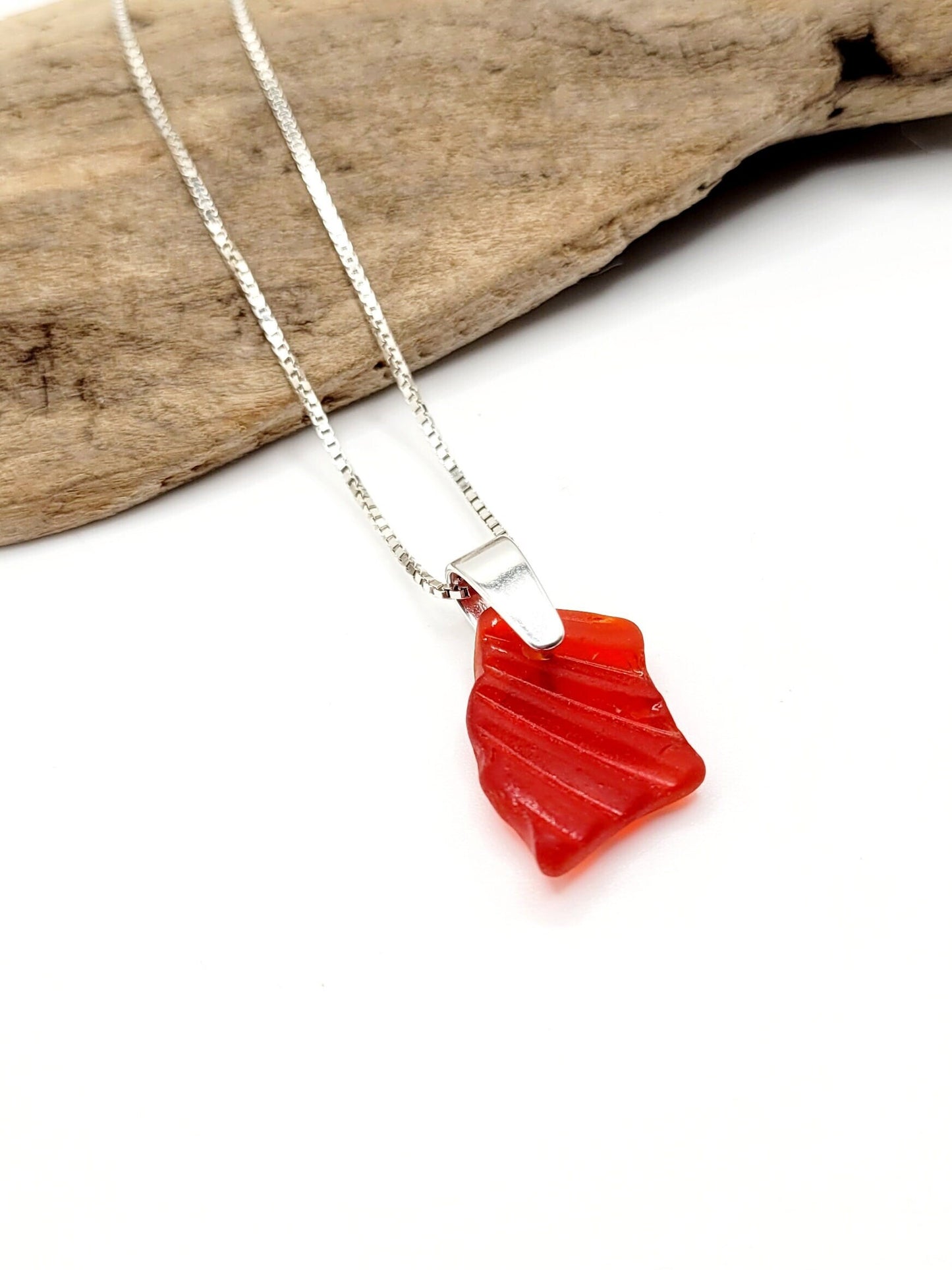 Genuine Sea Glass/Very Rare Red Sea Glass/Sea Glass and Sterling Silver Necklace/Red Sea Glass Pendant/Genuine Sea Glass Jewelry/88