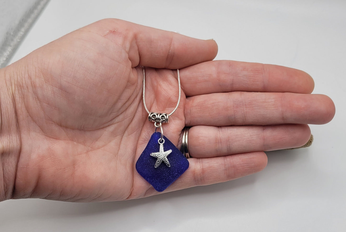 Sea Glass Jewelry/Genuine Sea Glass/Sea Glass Necklace/Sea Glass Pendant/Coastal Jewelry/Nautical Pendant/Starfish Charm/124