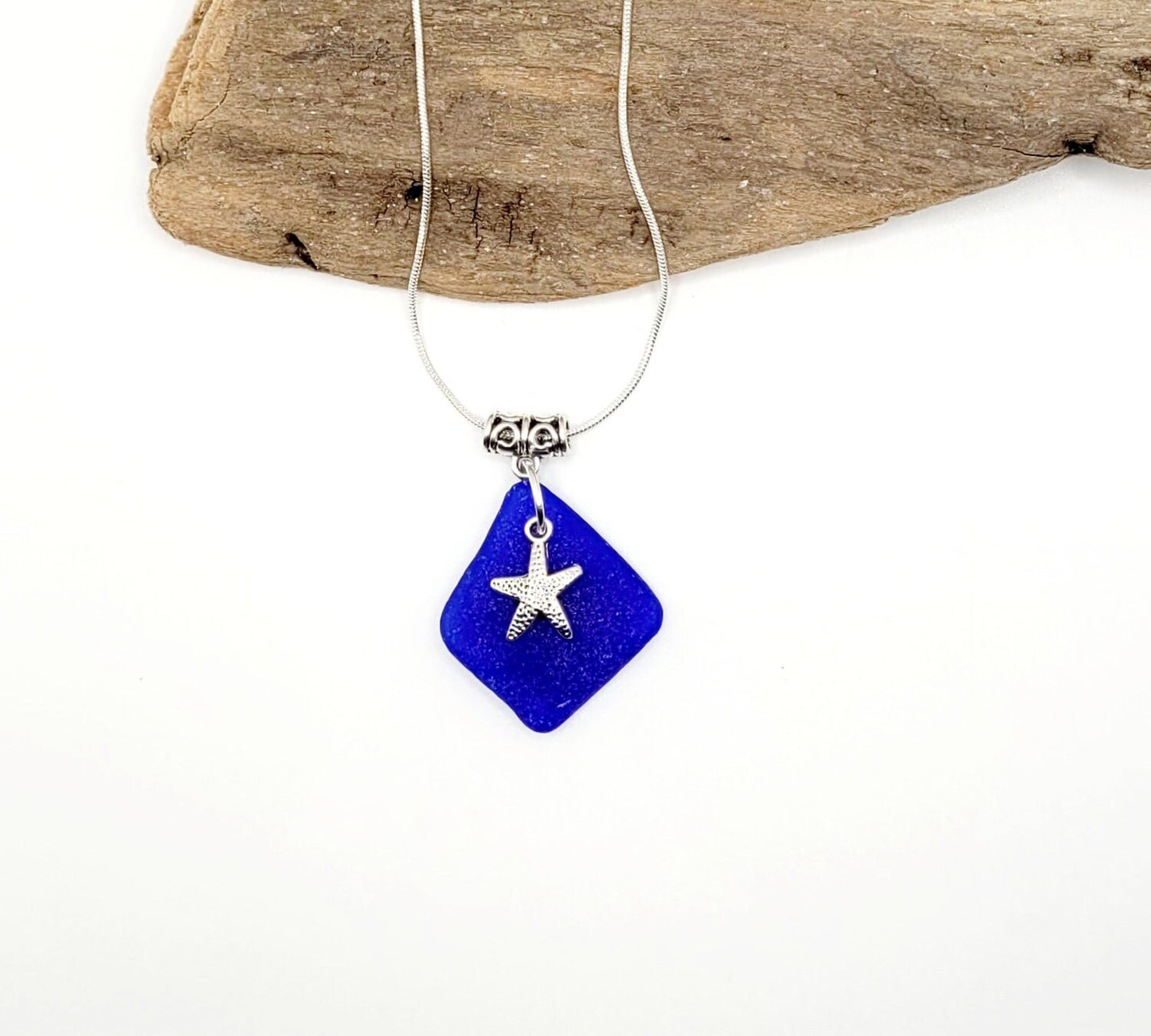 Sea Glass Jewelry/Genuine Sea Glass/Sea Glass Necklace/Sea Glass Pendant/Coastal Jewelry/Nautical Pendant/Starfish Charm/124