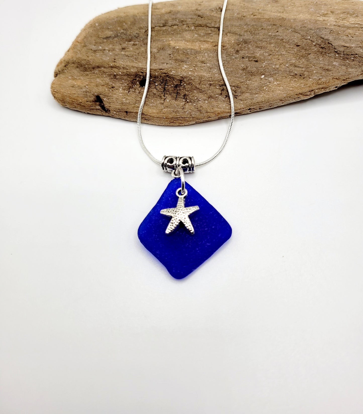 Sea Glass Jewelry/Genuine Sea Glass/Sea Glass Necklace/Sea Glass Pendant/Coastal Jewelry/Nautical Pendant/Starfish Charm/124