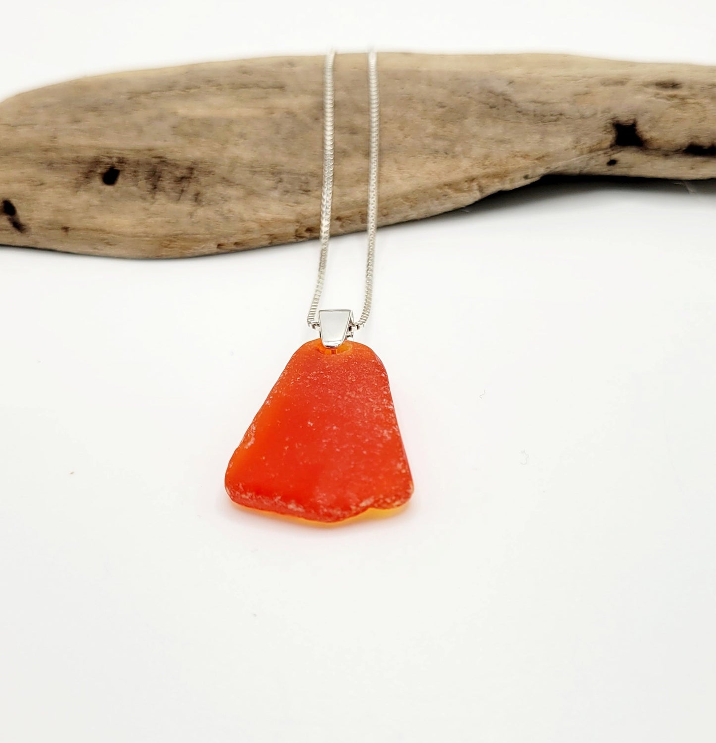 Rare Red Orange UV Genuine Sea Glass/Sea Glass and Sterling Silver Necklace/Red Orange Glass Sea Glass Pendant/Sea Glass Jewelry/84