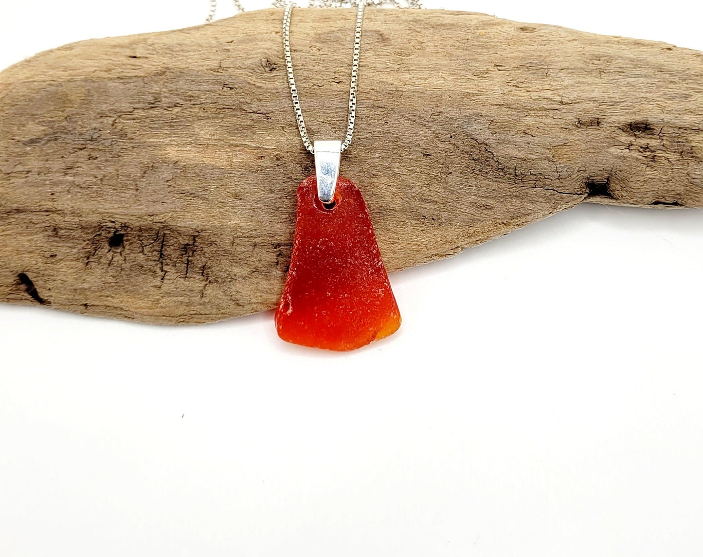 Rare Red Orange UV Genuine Sea Glass/Sea Glass and Sterling Silver Necklace/Red Orange Glass Sea Glass Pendant/Sea Glass Jewelry/84