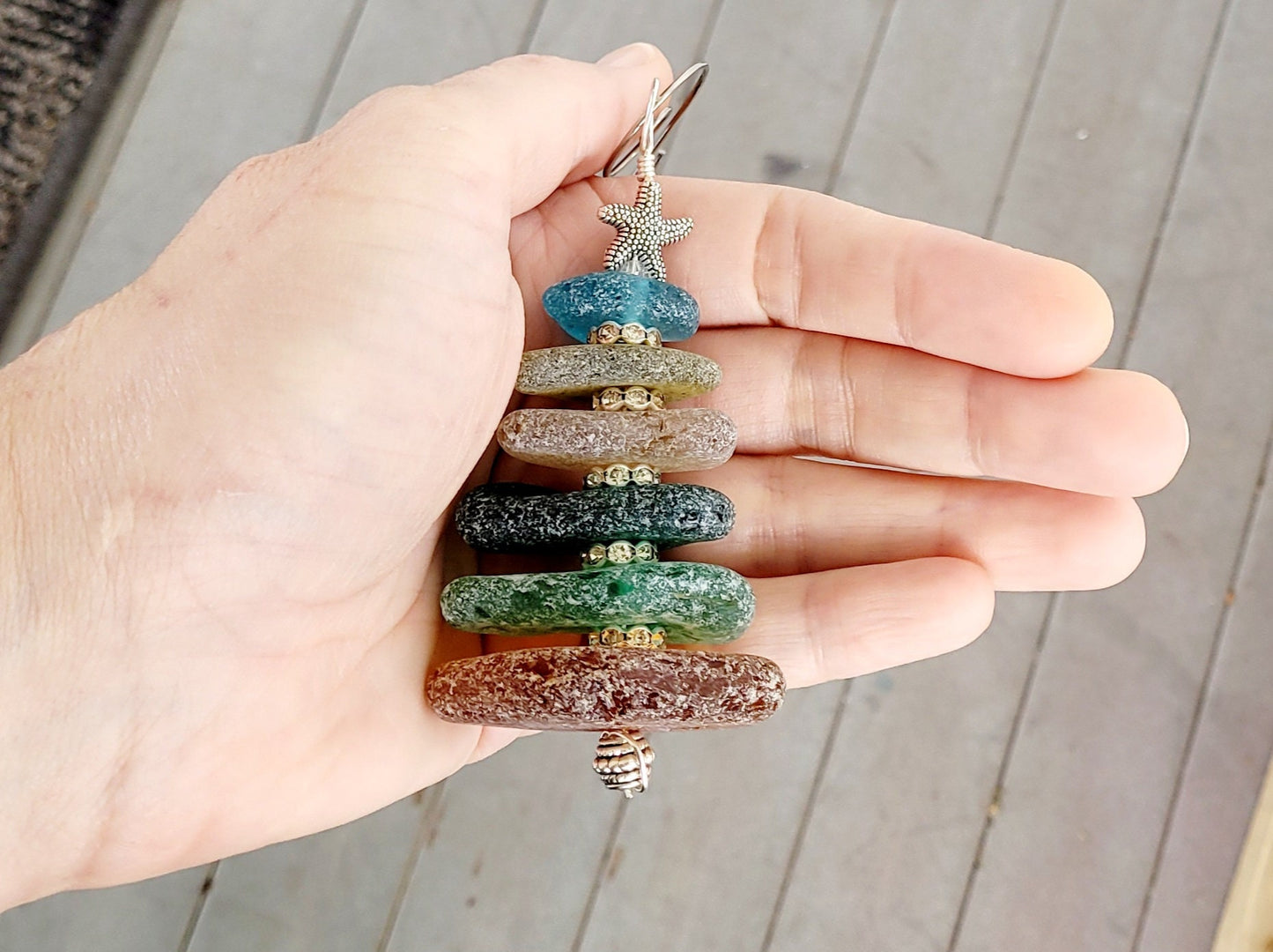 Sea Glass Christmas Tree Ornament/Sea Glass Pine Tree Ornament/Genuine Sea Glass Tree Ornament/90