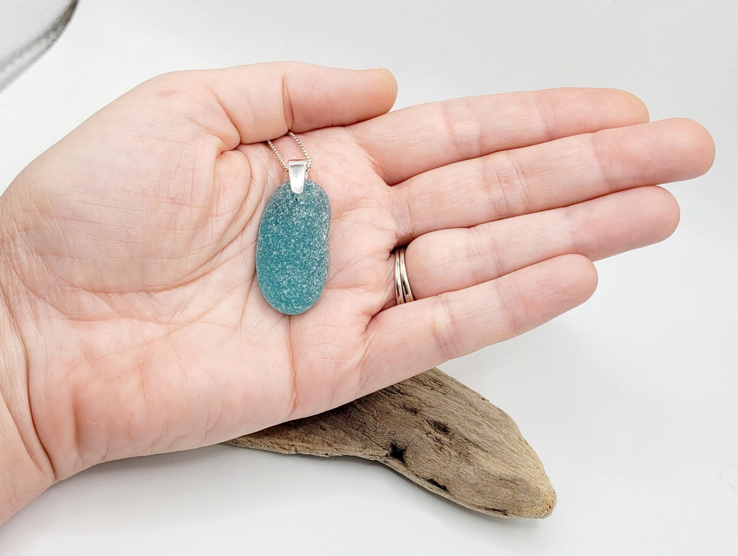 Genuine Sea Glass/Sea Glass and Sterling Silver Necklace/Powder Blue Sea Glass Pendant/Genuine Sea Glass Jewelry/82