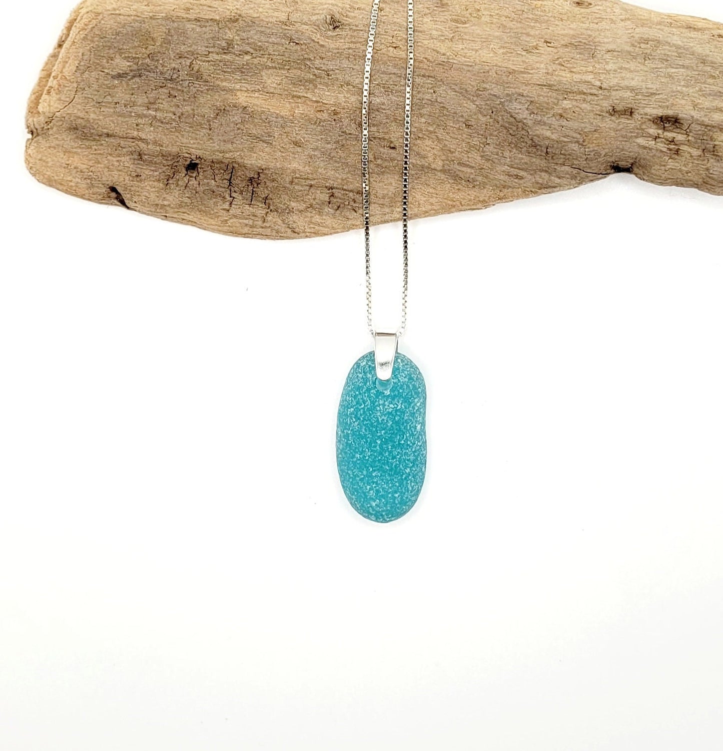 Genuine Sea Glass/Sea Glass and Sterling Silver Necklace/Powder Blue Sea Glass Pendant/Genuine Sea Glass Jewelry/82