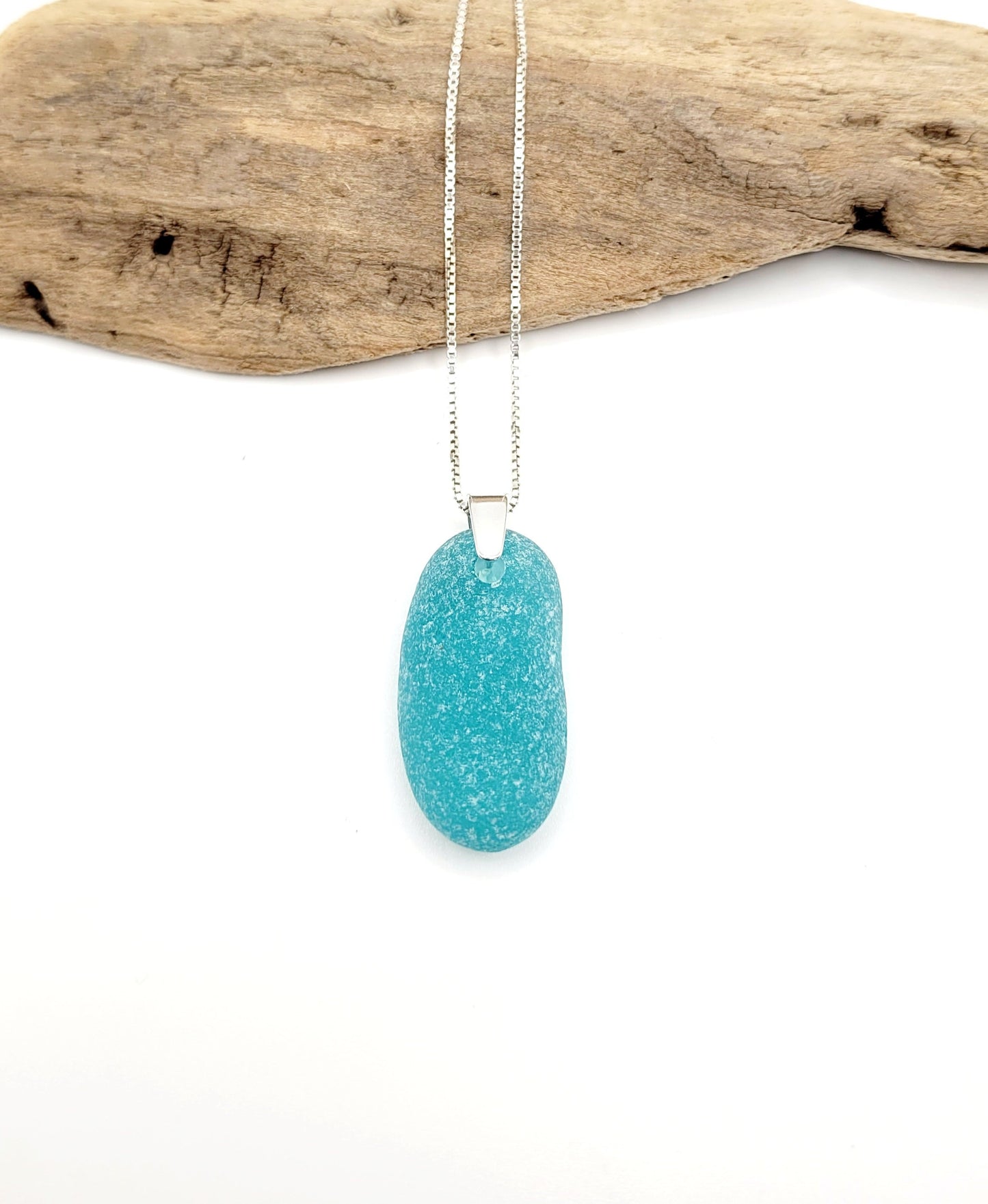 Genuine Sea Glass/Sea Glass and Sterling Silver Necklace/Powder Blue Sea Glass Pendant/Genuine Sea Glass Jewelry/82