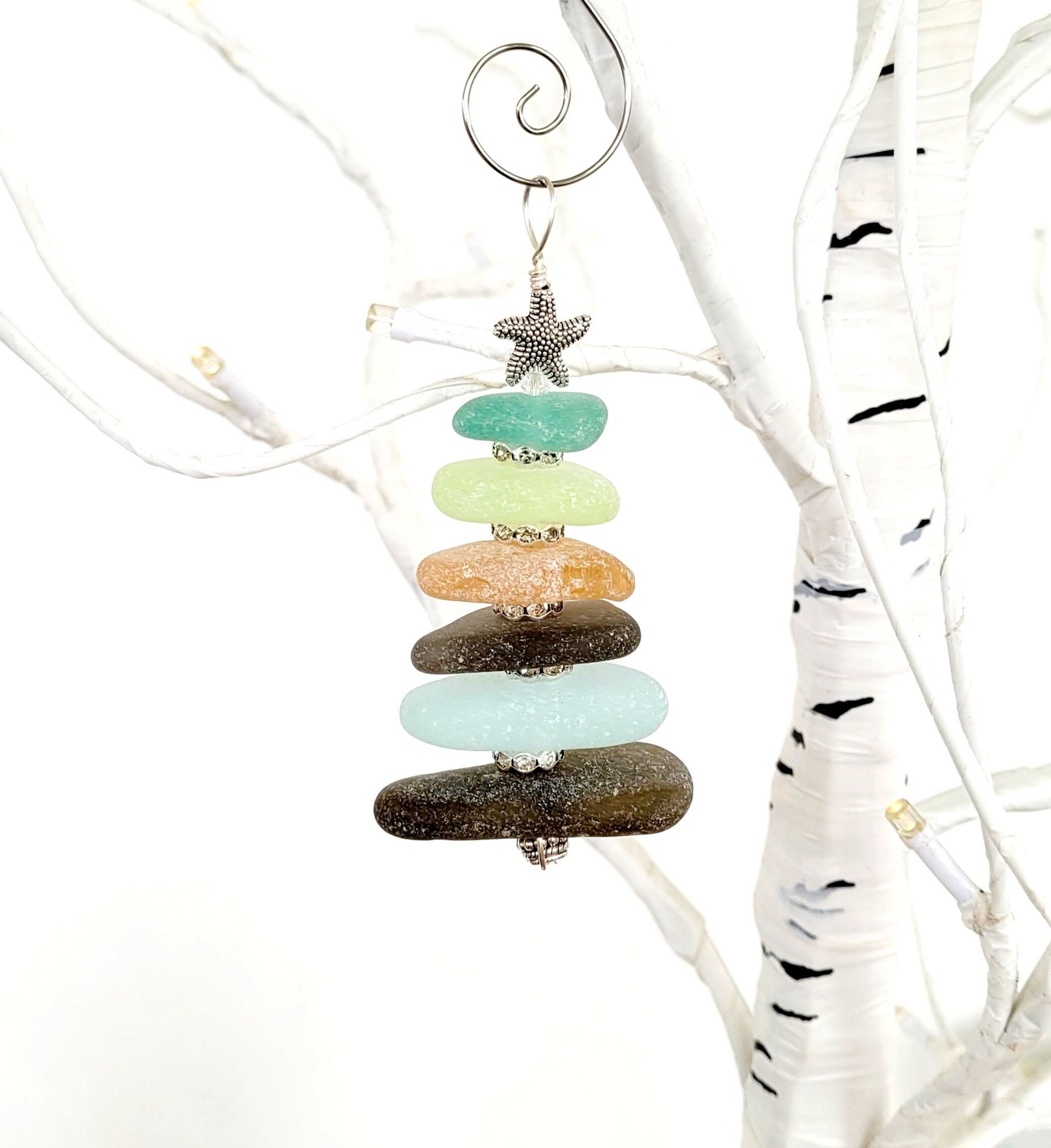 Sea Glass Christmas Tree Ornament/Sea Glass Pine Tree Ornament/Genuine Sea Glass Tree Ornament/52