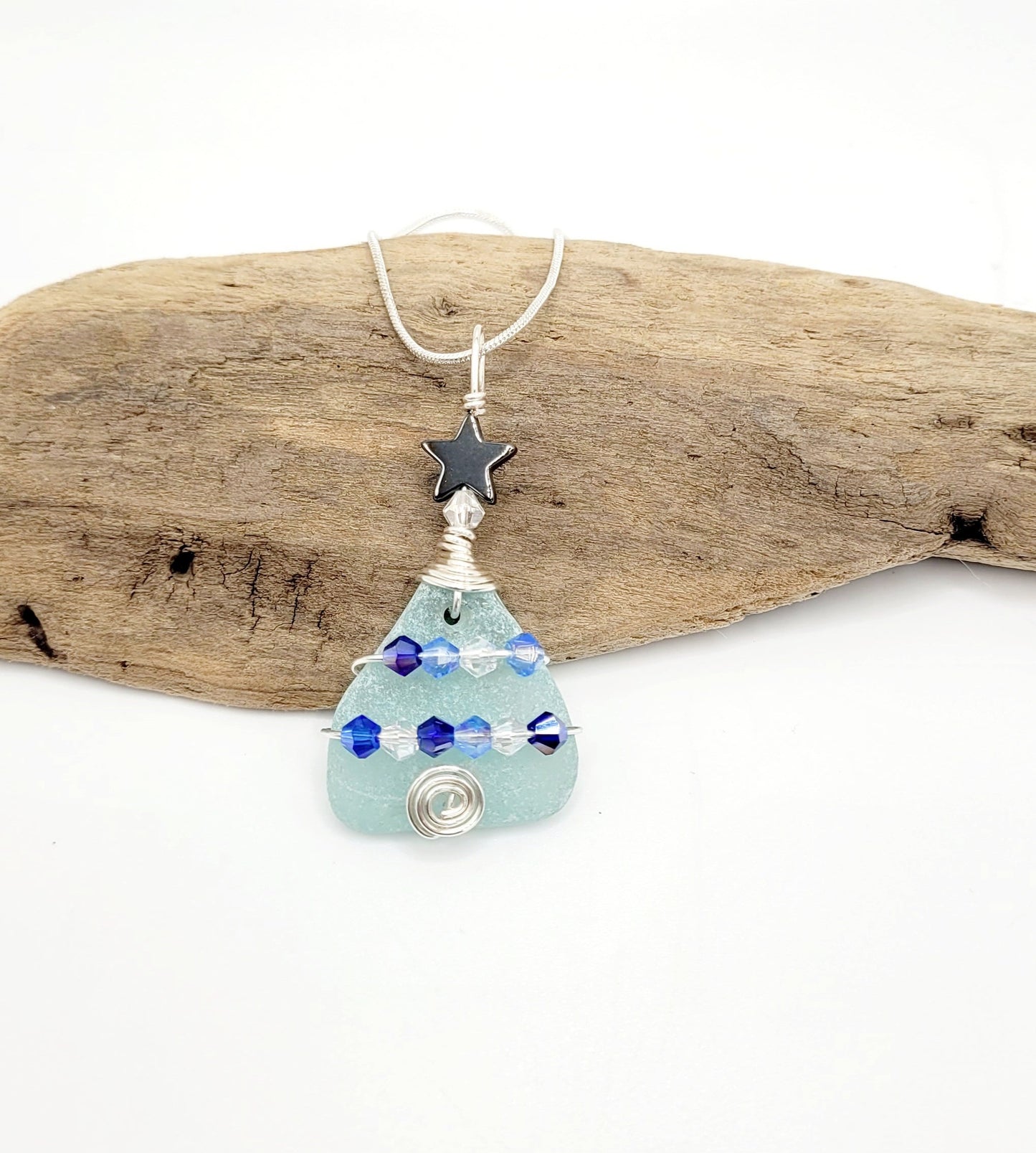 Genuine Sea Glass Christmas Tree Pendant/Sea Glass Christmas Tree Ornament/Coastal Ornament/Beach Decor/46d