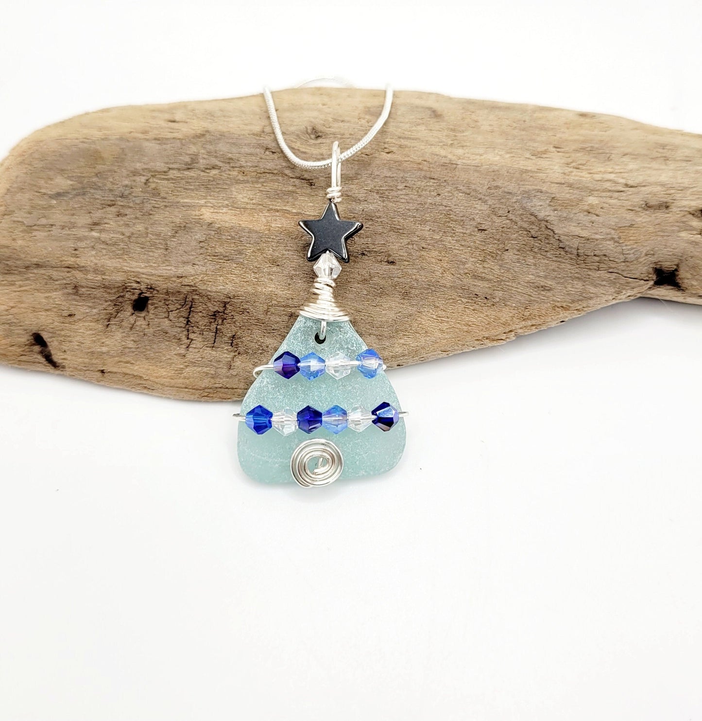 Genuine Sea Glass Christmas Tree Pendant/Sea Glass Christmas Tree Ornament/Coastal Ornament/Beach Decor/46d