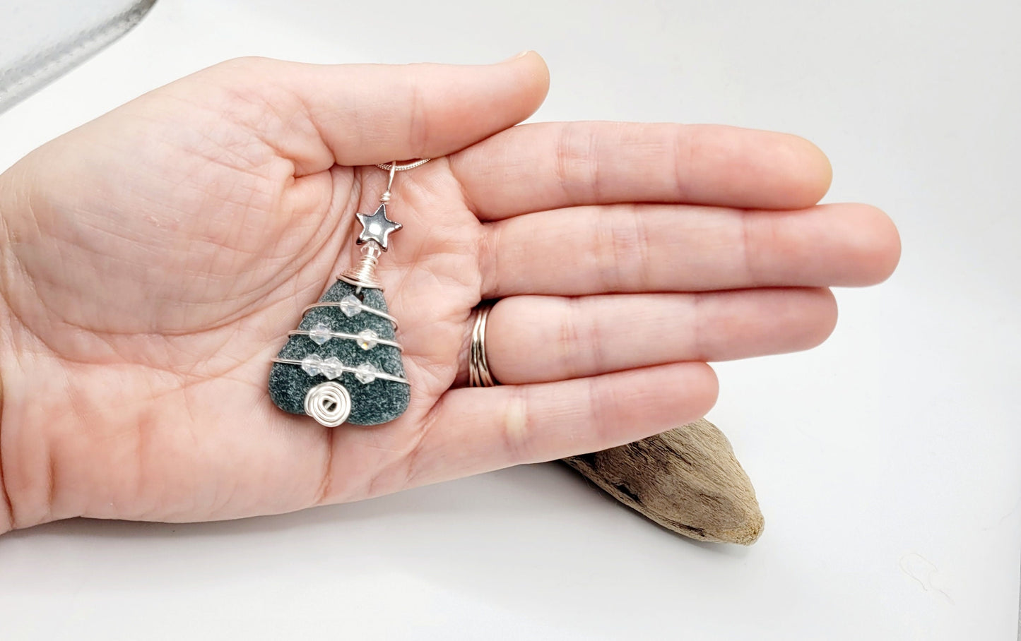 Genuine Sea Glass Christmas Tree Pendant/Sea Glass Christmas Tree Ornament/Coastal Ornament/Beach Decor/45d