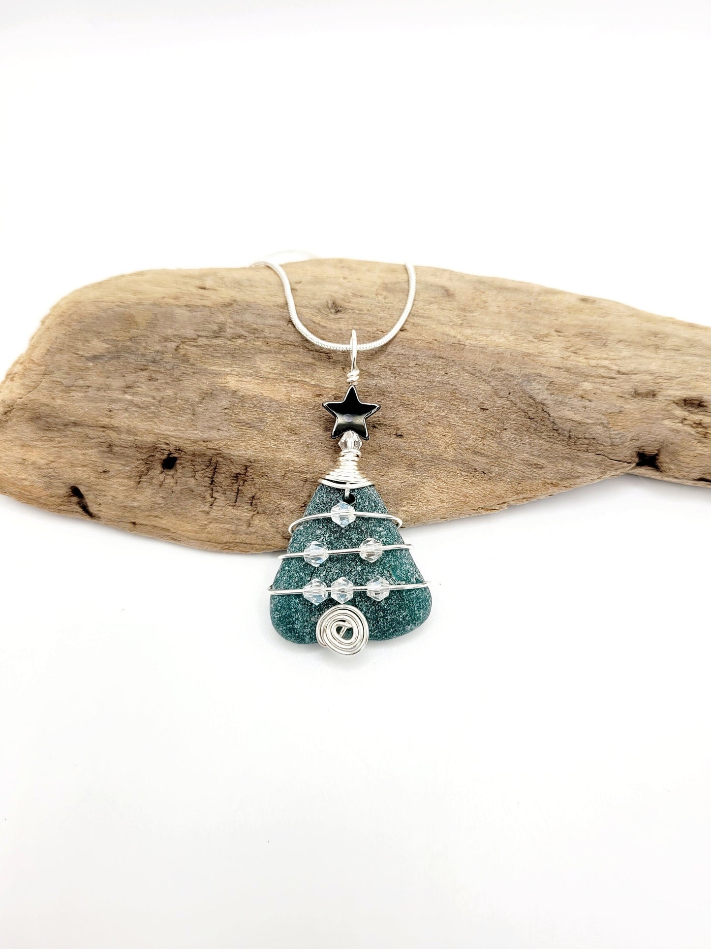 Genuine Sea Glass Christmas Tree Pendant/Sea Glass Christmas Tree Ornament/Coastal Ornament/Beach Decor/45d