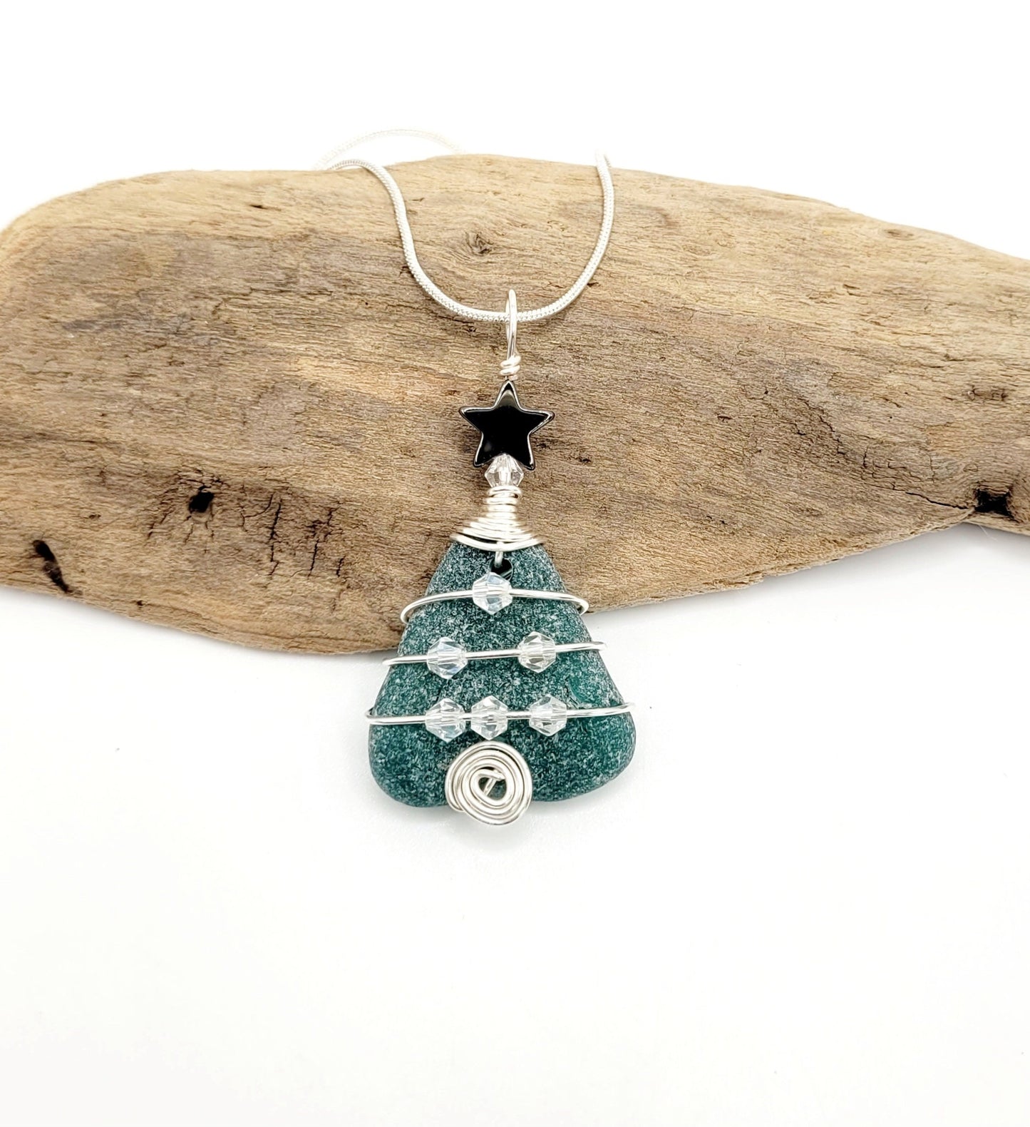 Genuine Sea Glass Christmas Tree Pendant/Sea Glass Christmas Tree Ornament/Coastal Ornament/Beach Decor/45d