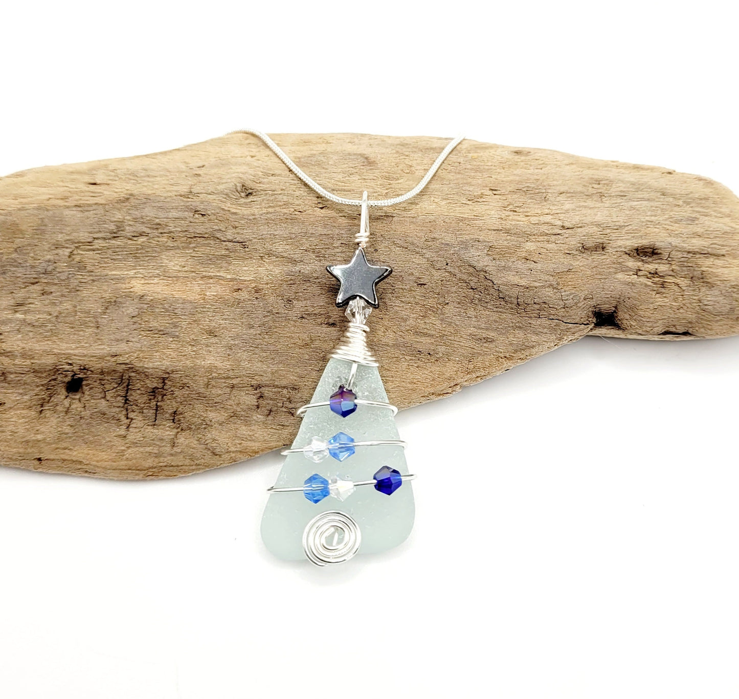 Genuine Sea Glass Christmas Tree Pendant/Sea Glass Christmas Tree Ornament/Coastal Ornament/Beach Decor/44d