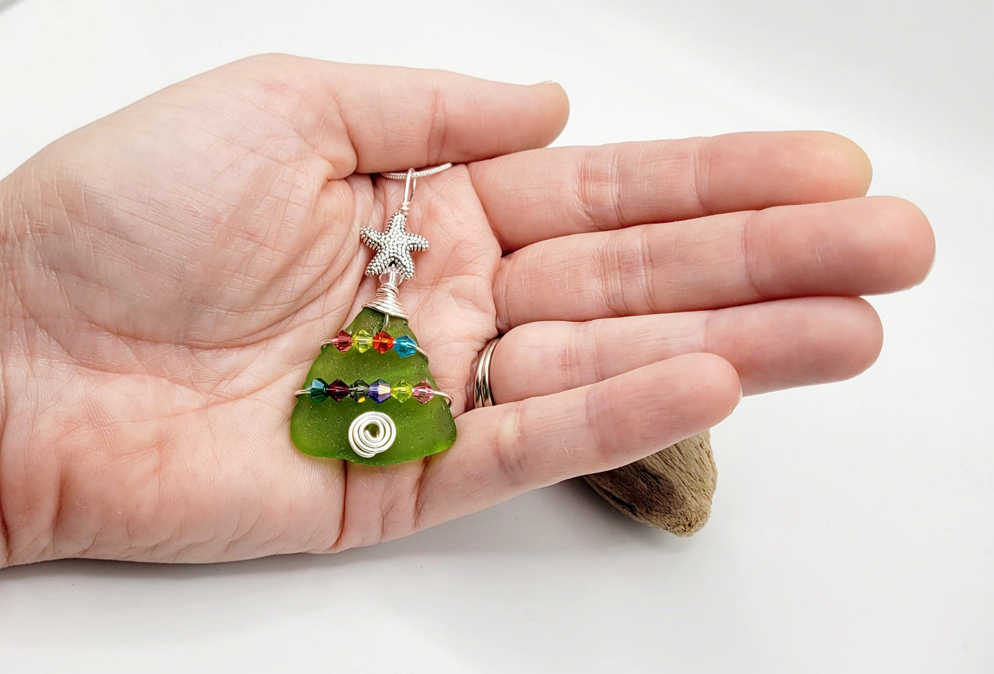 Genuine Sea Glass Christmas Tree Pendant/Sea Glass Christmas Tree Ornament/Coastal Ornament/Beach Decor/43d