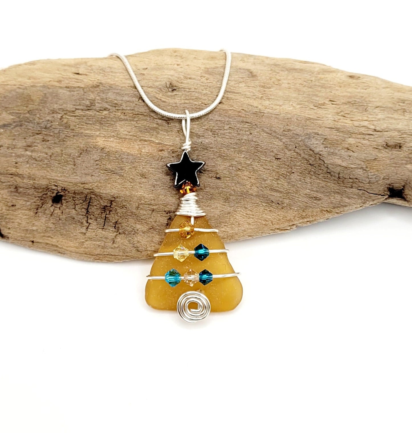 Genuine Sea Glass Christmas Tree Pendant/Sea Glass Christmas Tree Ornament/Coastal Ornament/Beach Decor/42d