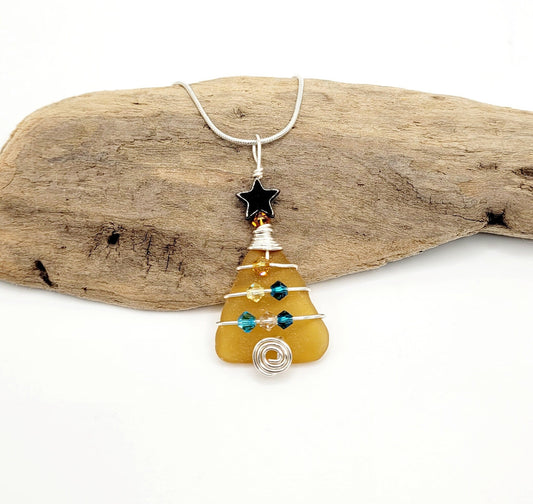 Genuine Sea Glass Christmas Tree Pendant/Sea Glass Christmas Tree Ornament/Coastal Ornament/Beach Decor/42d