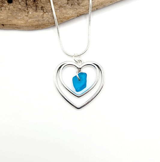 Genuine Sea Glass Pendant/Turquoise Heart Sea Glass Pendant/Natural Heart Sea Glass Pendant/Anniversary Gift/Gift for her/Unique Gift/43