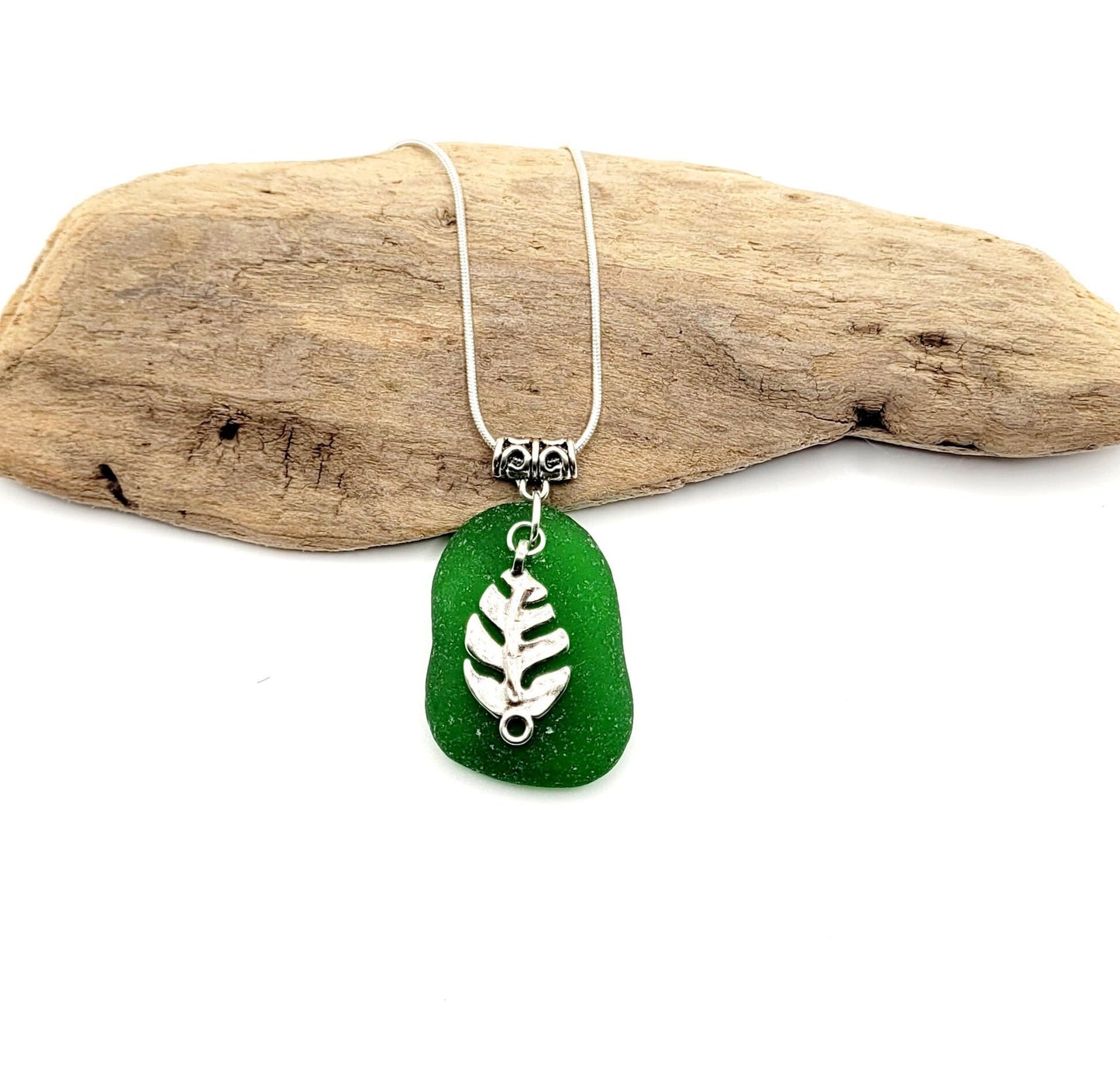 Genuine Sea Glass/Sea Glass Necklace/Monstera Leaf Charm/Sea Glass Pendant/Coastal Jewelry/Nautical Pendant/Sea Glass Jewelry/70