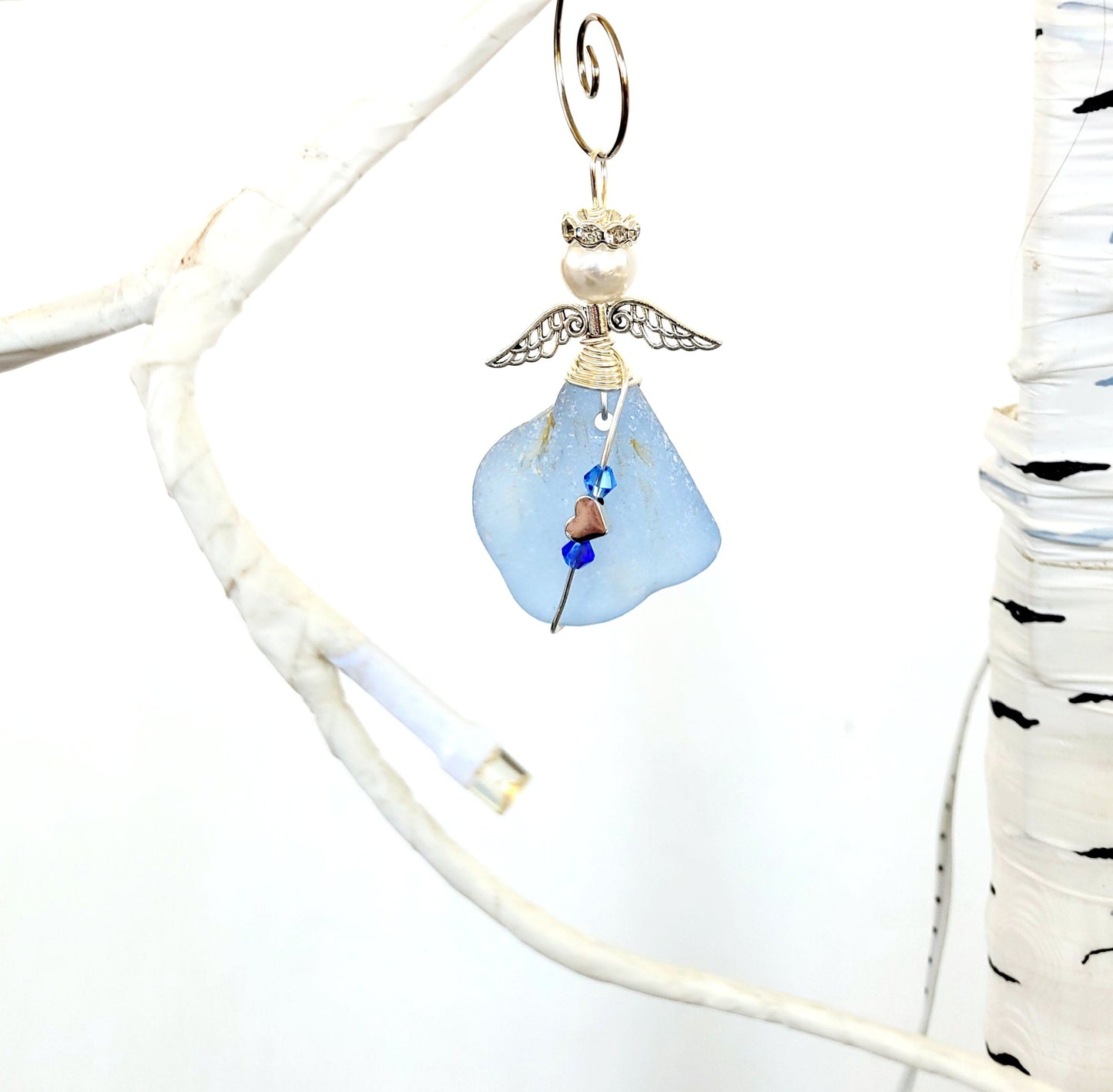 Genuine Sea Glass Angel Sun Catcher/Angel Car Charm/Angel Pendant/Angel Ornament/Get Well Gift/Religious Gift/Gift for Her/Birthday Gift/175