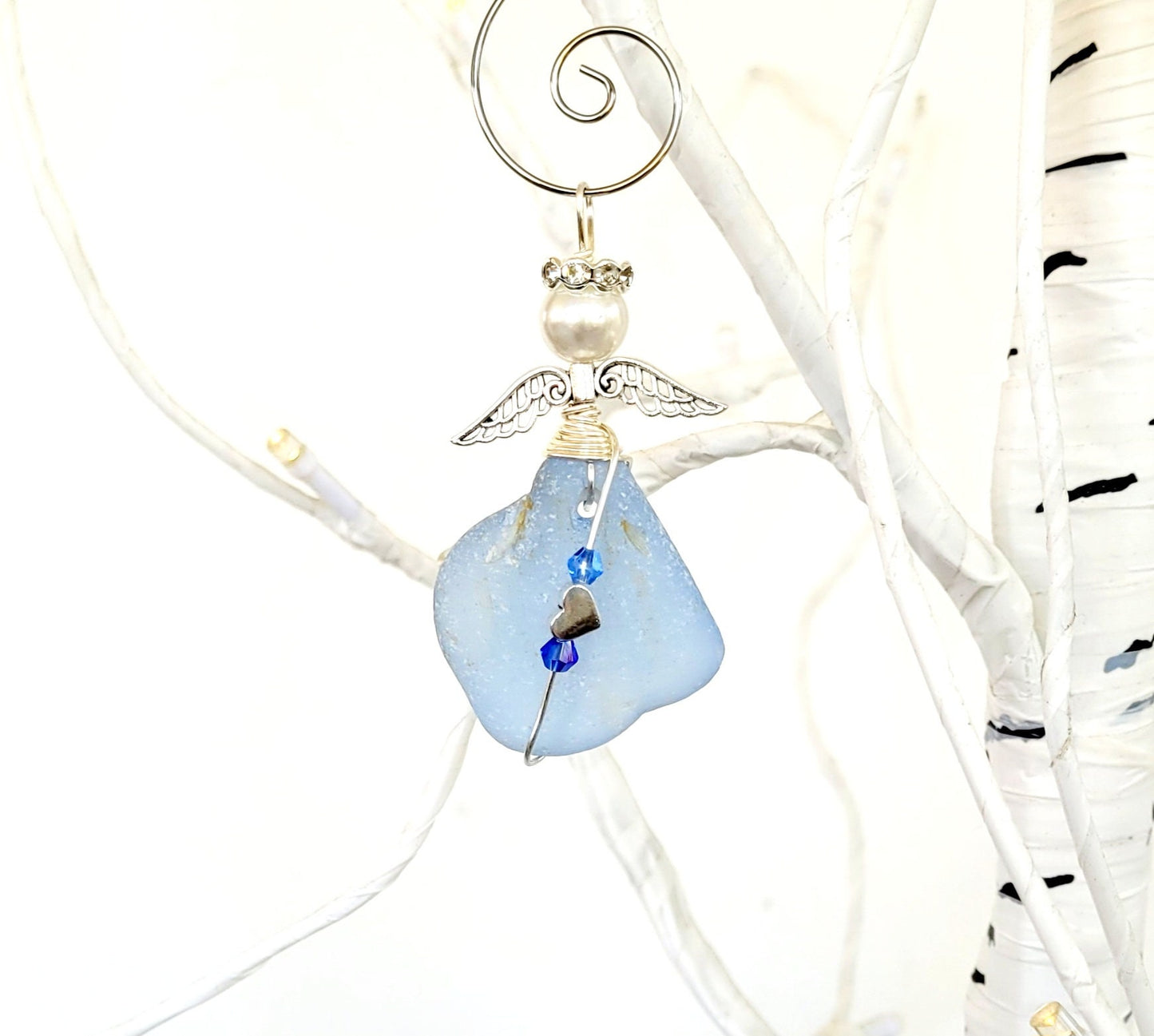 Genuine Sea Glass Angel Sun Catcher/Angel Car Charm/Angel Pendant/Angel Ornament/Get Well Gift/Religious Gift/Gift for Her/Birthday Gift/175