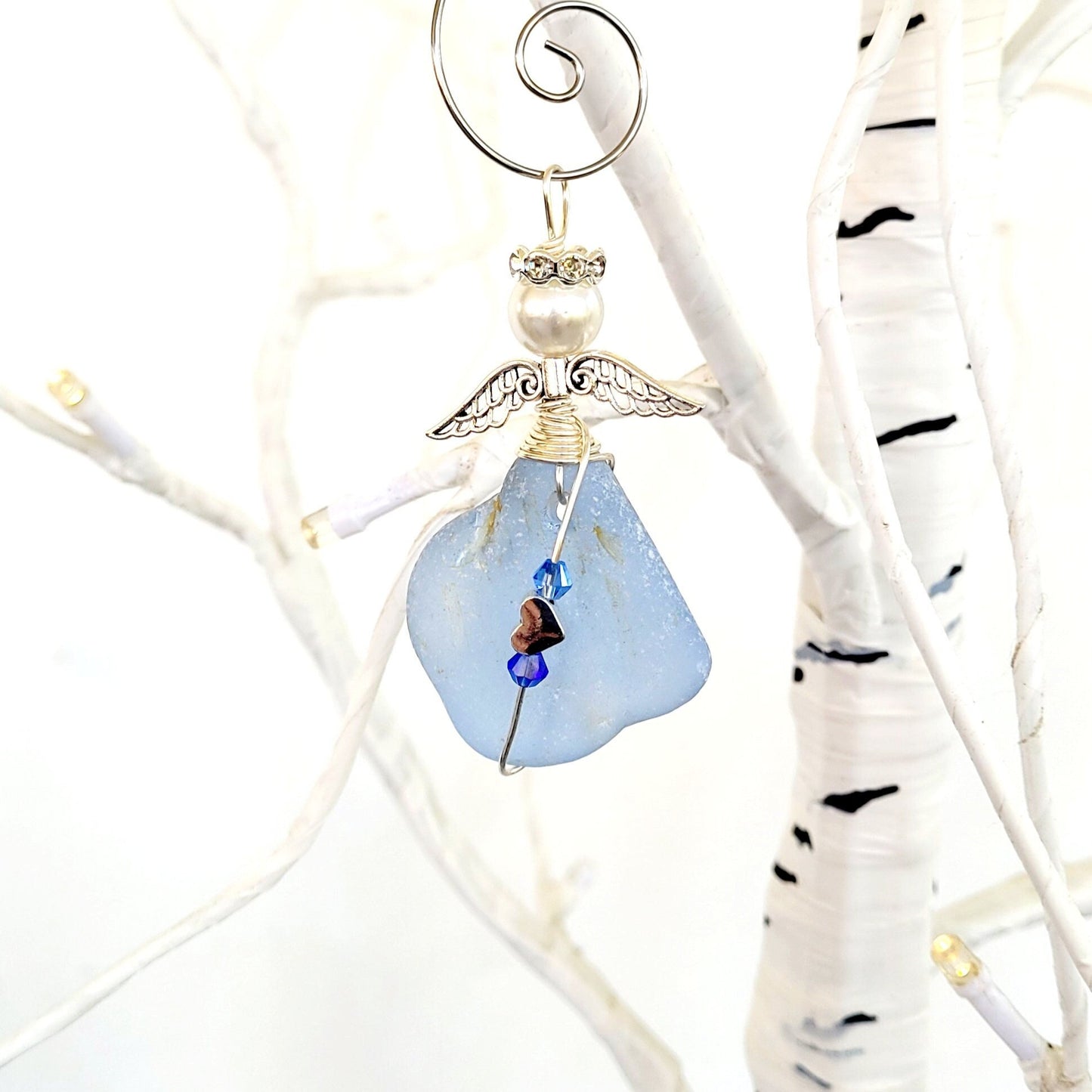 Genuine Sea Glass Angel Sun Catcher/Angel Car Charm/Angel Pendant/Angel Ornament/Get Well Gift/Religious Gift/Gift for Her/Birthday Gift/175