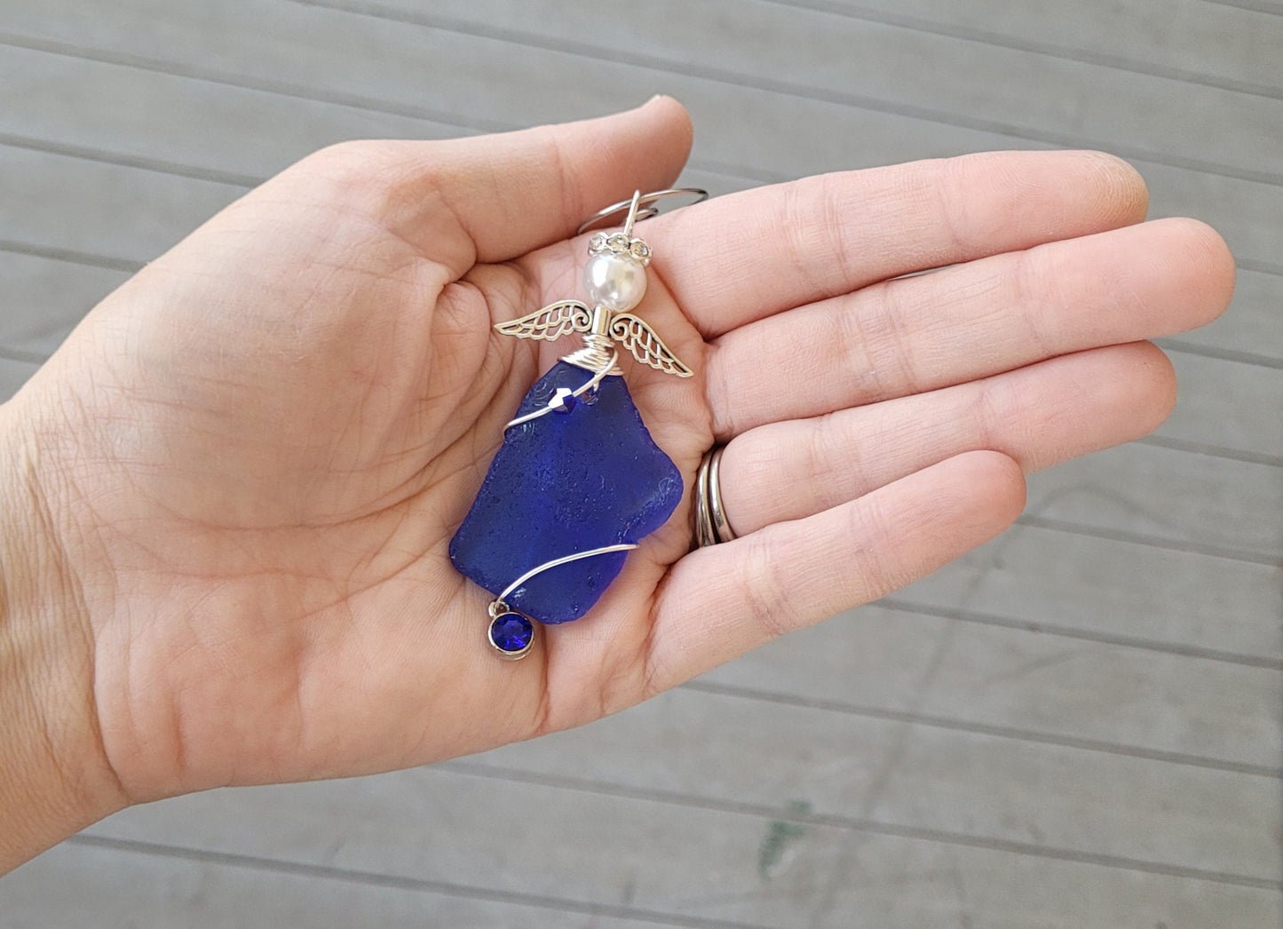 Genuine Sea Glass Angel Sun Catcher/Rare Cobalt Blue Sea Glass/Angel Car Charm/Angel Pendant/Angel Ornament/Get Well Gift/Religious Gift/65