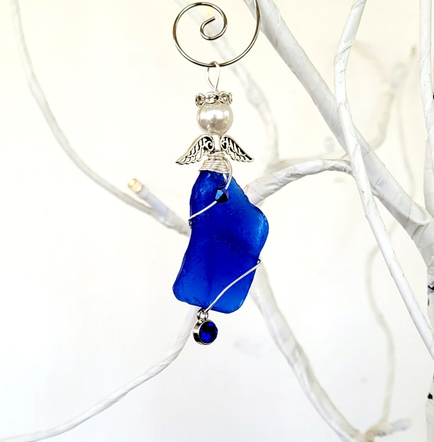 Genuine Sea Glass Angel Sun Catcher/Rare Cobalt Blue Sea Glass/Angel Car Charm/Angel Pendant/Angel Ornament/Get Well Gift/Religious Gift/65