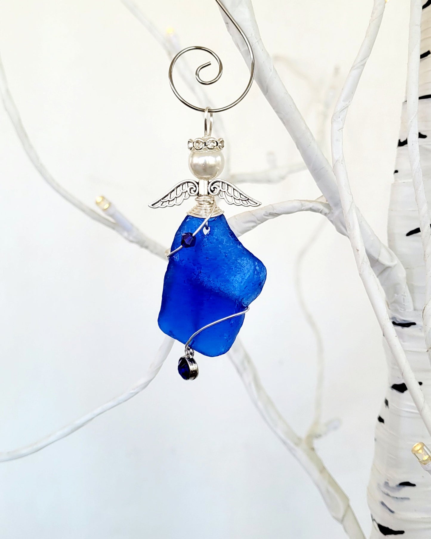 Genuine Sea Glass Angel Sun Catcher/Rare Cobalt Blue Sea Glass/Angel Car Charm/Angel Pendant/Angel Ornament/Get Well Gift/Religious Gift/65