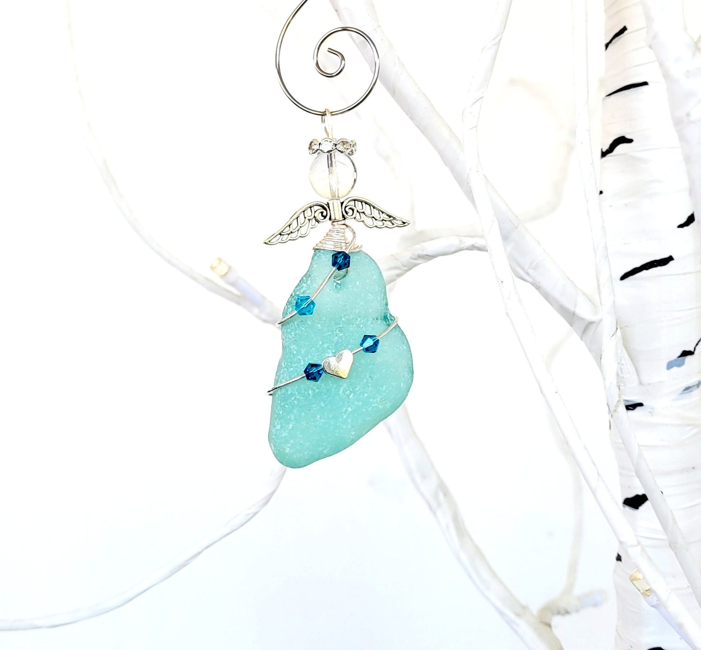 Genuine Sea Glass Angel Sun Catcher/Angel Car Charm/Angel Pendant/Angel Ornament/Get Well Gift/Religious Gift/Gift for Her/Birthday Gift/071