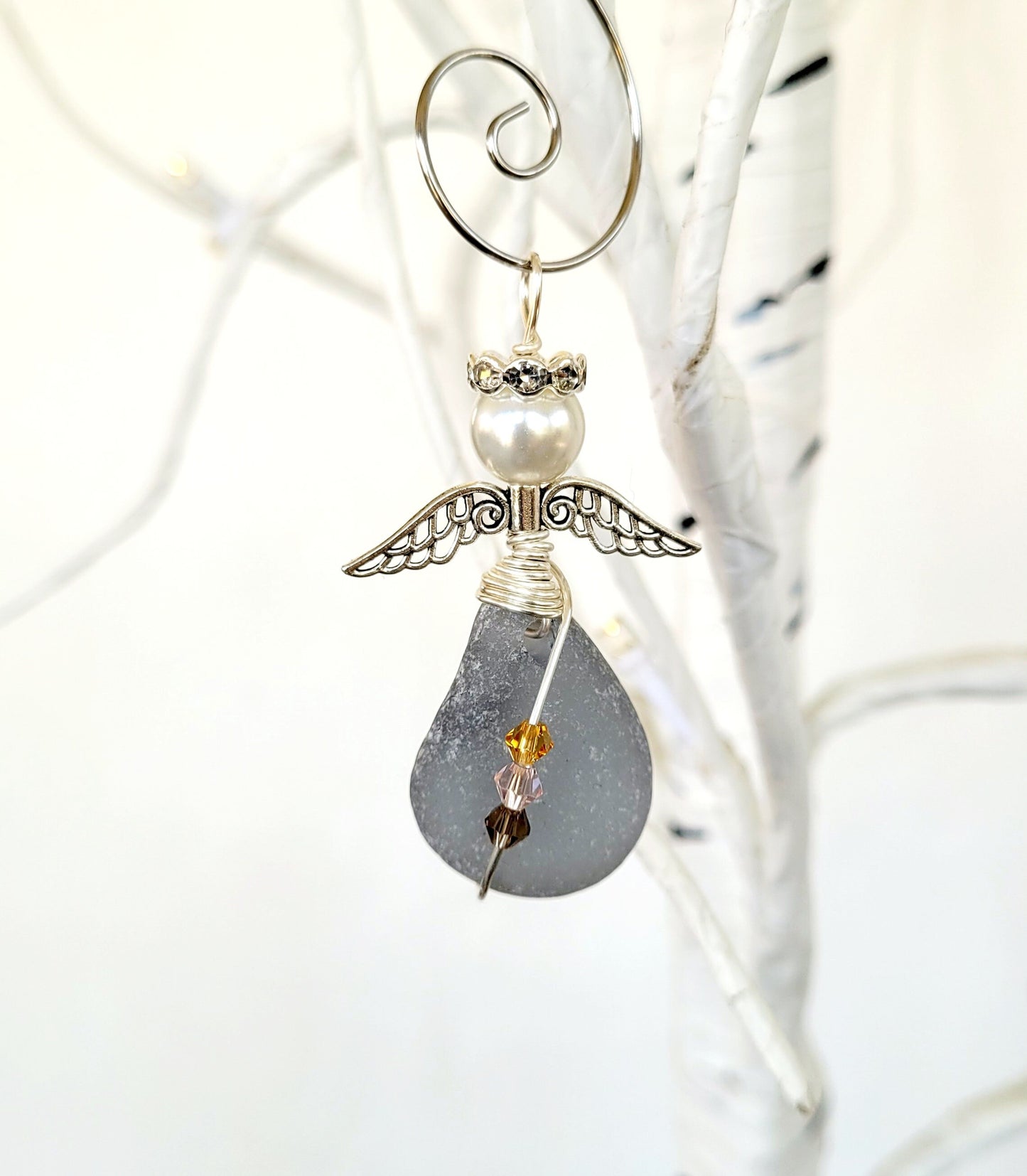 Genuine Sea Glass Angel Sun Catcher/Angel Car Charm/Angel Pendant/Angel Ornament/Get Well Gift/Religious Gift/Gift for Her/Birthday Gift/117