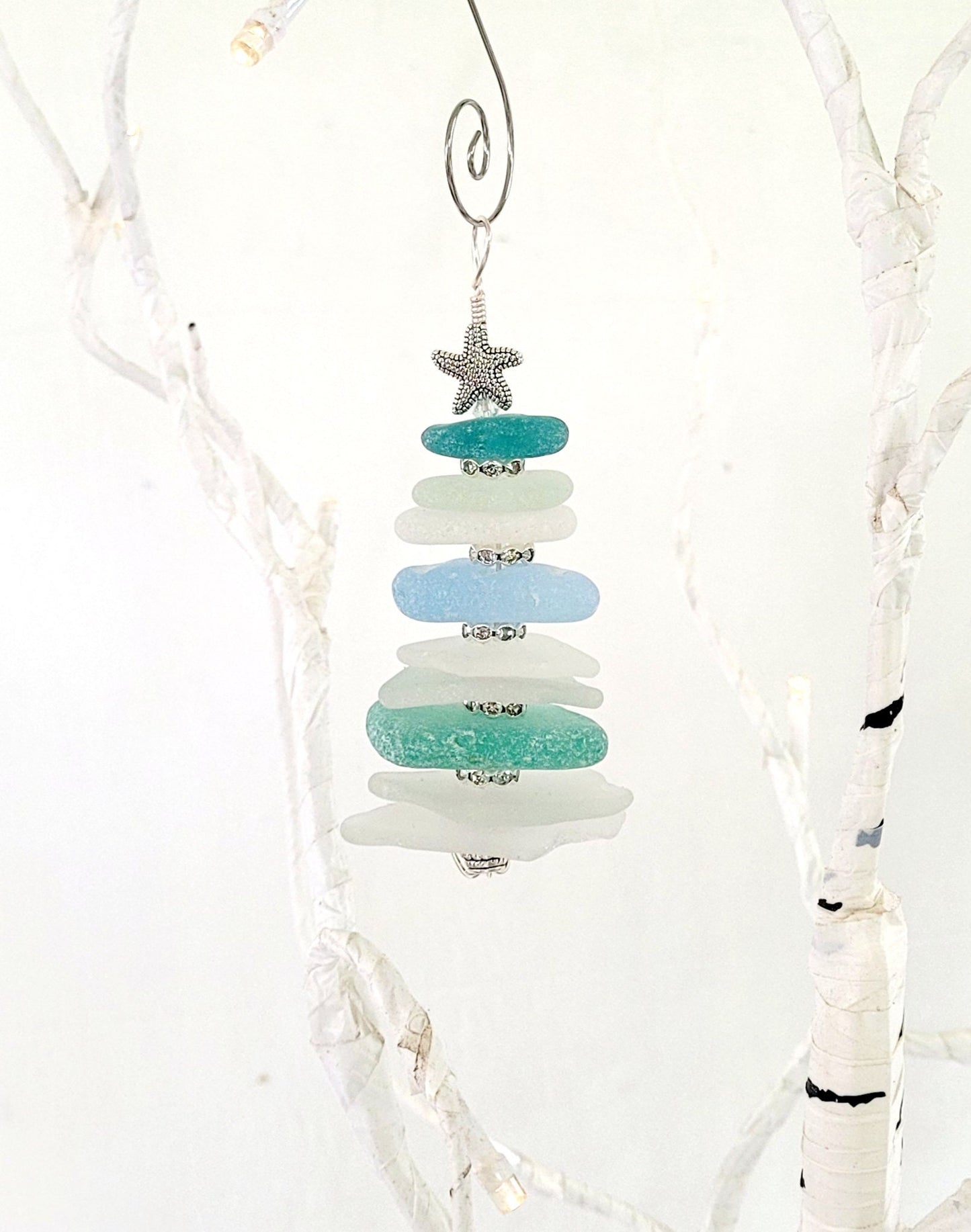 Sea Glass Christmas Tree Ornament/Sea Glass Pine Tree Ornament/Genuine Sea Glass Tree Ornament/65