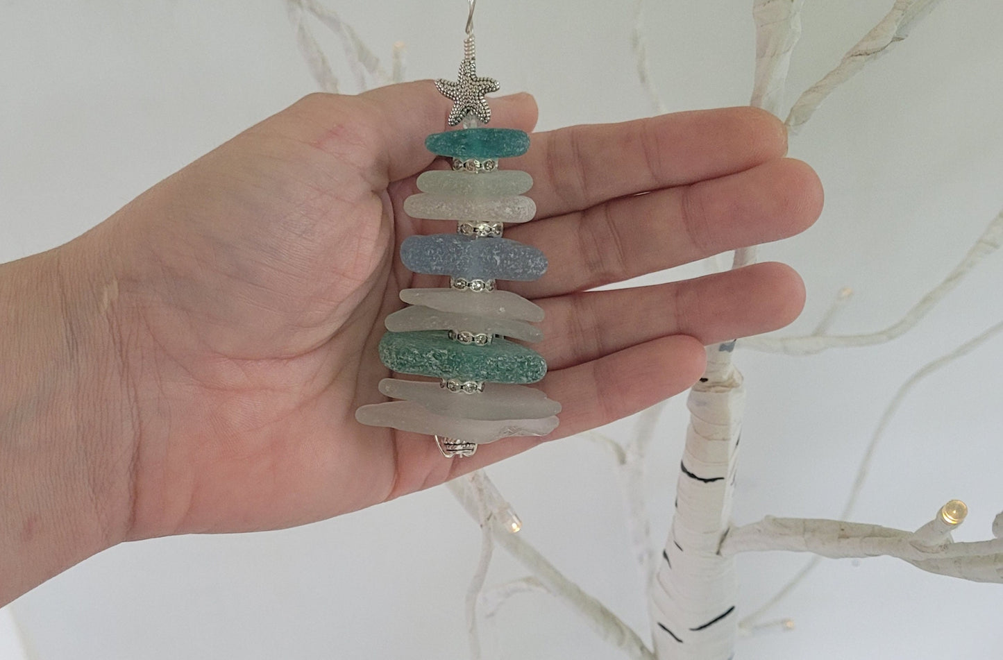 Sea Glass Christmas Tree Ornament/Sea Glass Pine Tree Ornament/Genuine Sea Glass Tree Ornament/65