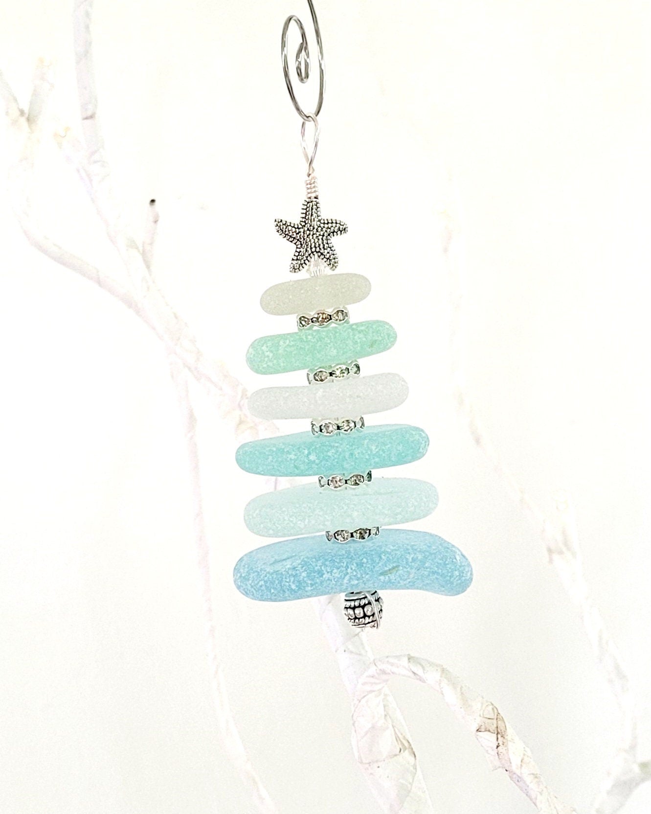 Sea Glass Christmas Tree Ornament/Sea Glass Pine Tree Ornament/Genuine Sea Glass Tree Ornament/43