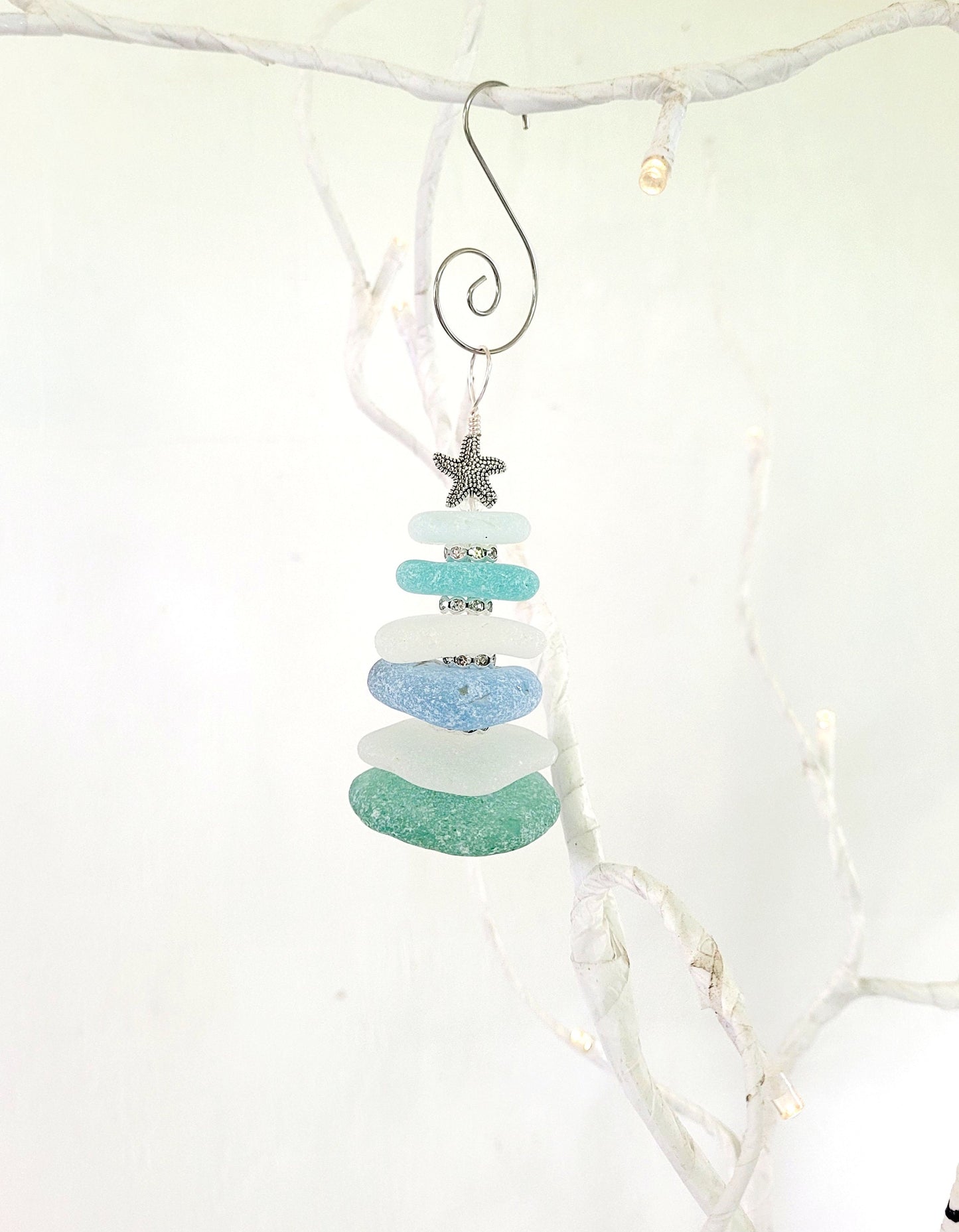 Sea Glass Christmas Tree Ornament/Sea Glass Pine Tree Ornament/Genuine Sea Glass Tree Ornament/64