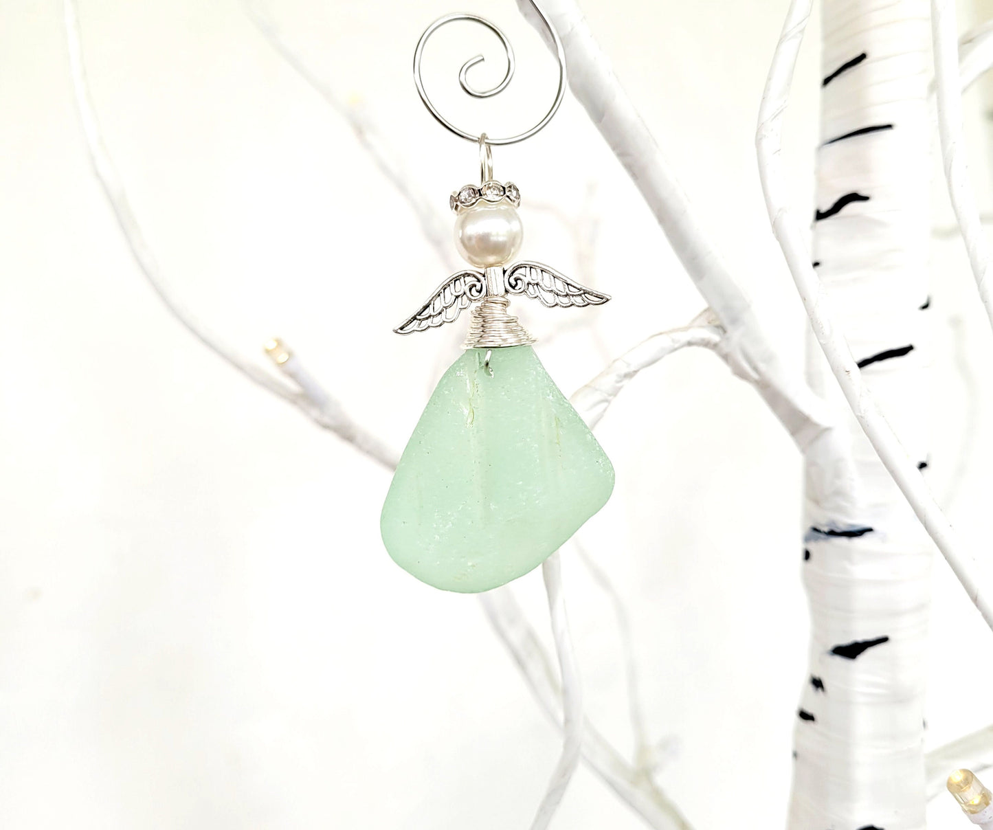 Genuine Sea Glass Angel Sun Catcher/Angel Car Charm/Angel Pendant/Angel Ornament/Get Well Gift/Religious Gift/Gift for Her/Birthday Gift/55B