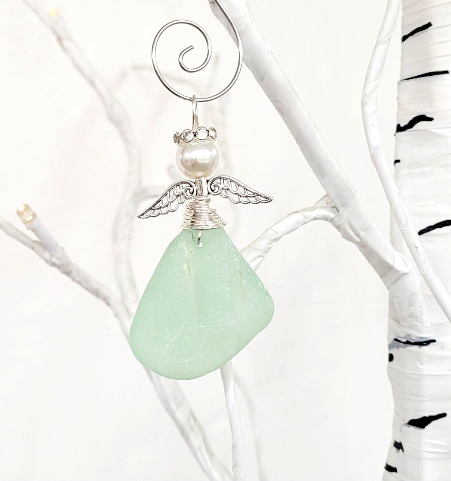 Genuine Sea Glass Angel Sun Catcher/Angel Car Charm/Angel Pendant/Angel Ornament/Get Well Gift/Religious Gift/Gift for Her/Birthday Gift/55B