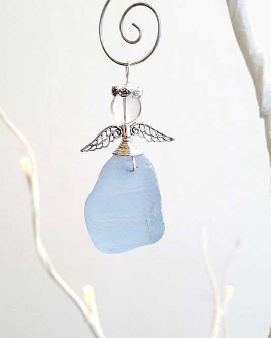 Genuine Sea Glass Angel Sun Catcher/Angel Car Charm/Angel Pendant/Angel Ornament/Get Well Gift/Religious Gift/Gift for Her/Birthday Gift/84